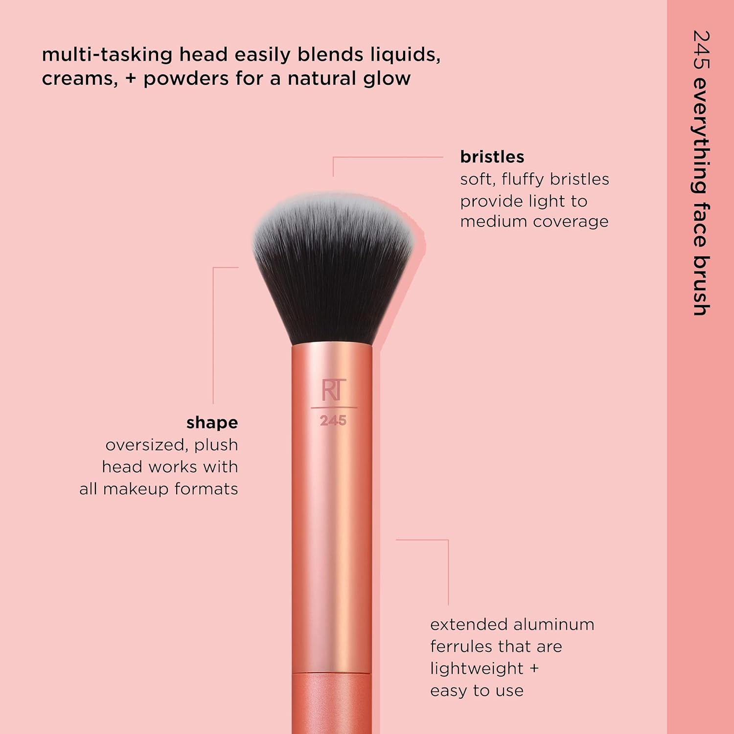 Real Techniques Everything Face Makeup Brush, Flawless Finish, Streak Free Makeup Application, For Foundation, & Powder Makeup Application, Fluffy Face Brush, Cruelty Free, 1 Count Orange - Image 3