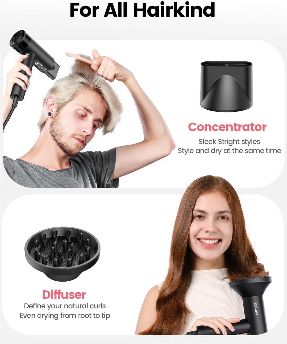 Hair Dryer, 110,000 RPM High-Speed Fast Drying Blow Dryer, 200 Million Ionic Lightweight Hairdryer with Diffuser, Magnetic Nozzle, 4 Temps & 2 Speeds, Low Noise for Women & Men, Black - Image 7