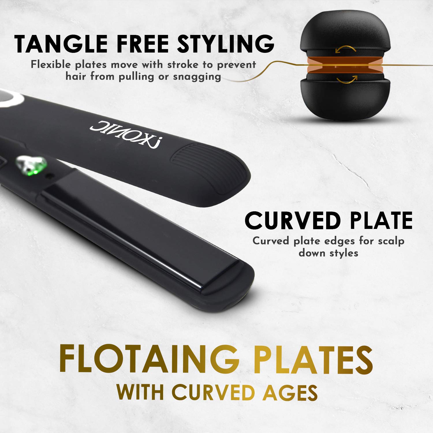 IKONIC 100% Pure Ceramic Hair Straightener & Flat Iron – 1” Floating Curved Plates, Fast Heating, Anti-Static Infrared Hair Iron – Frizz-Free, Sleek Hair Styling Tool for Women & Professionals - Black - Image 2