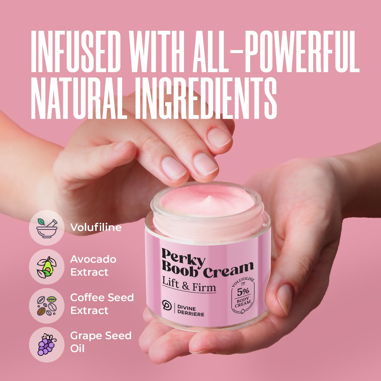 Divine Derriere Perky Body Cream - Lift & Firm Skin Tightening Cream for Body - Moisturizing Chest Firming Cream with Volufiline Helps Tighten Saggy Crepey Skin for a Perkier Look & Toned Décolleté - Image 5