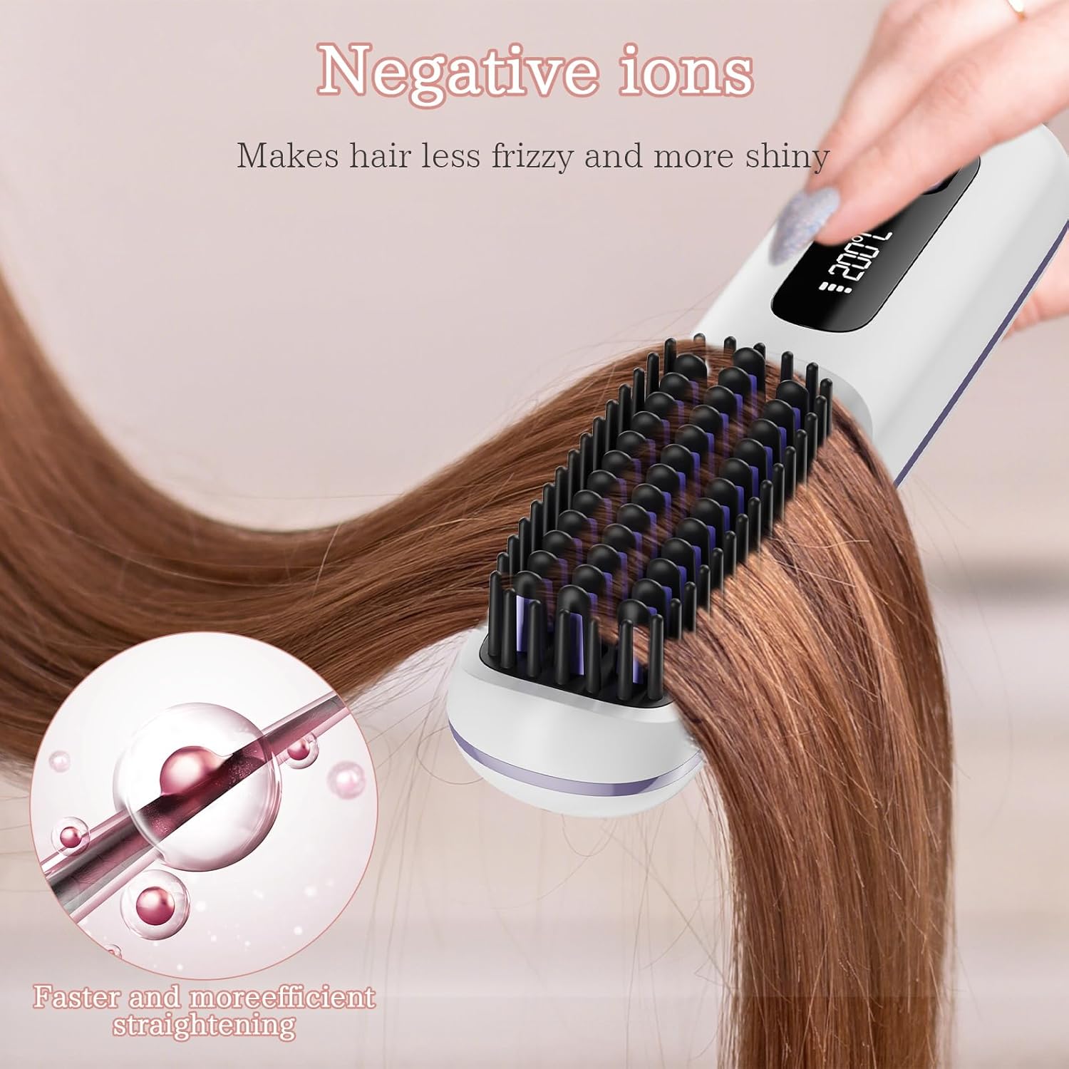 Cordless Hair Straightener Brush, Portable Anion Hair Straightener Brush for Women Lightweight Ceramic Coating Negative Ion Anti-Scald Hair Straightener for Women Travel Styling Hairstyler Salon - Image 3