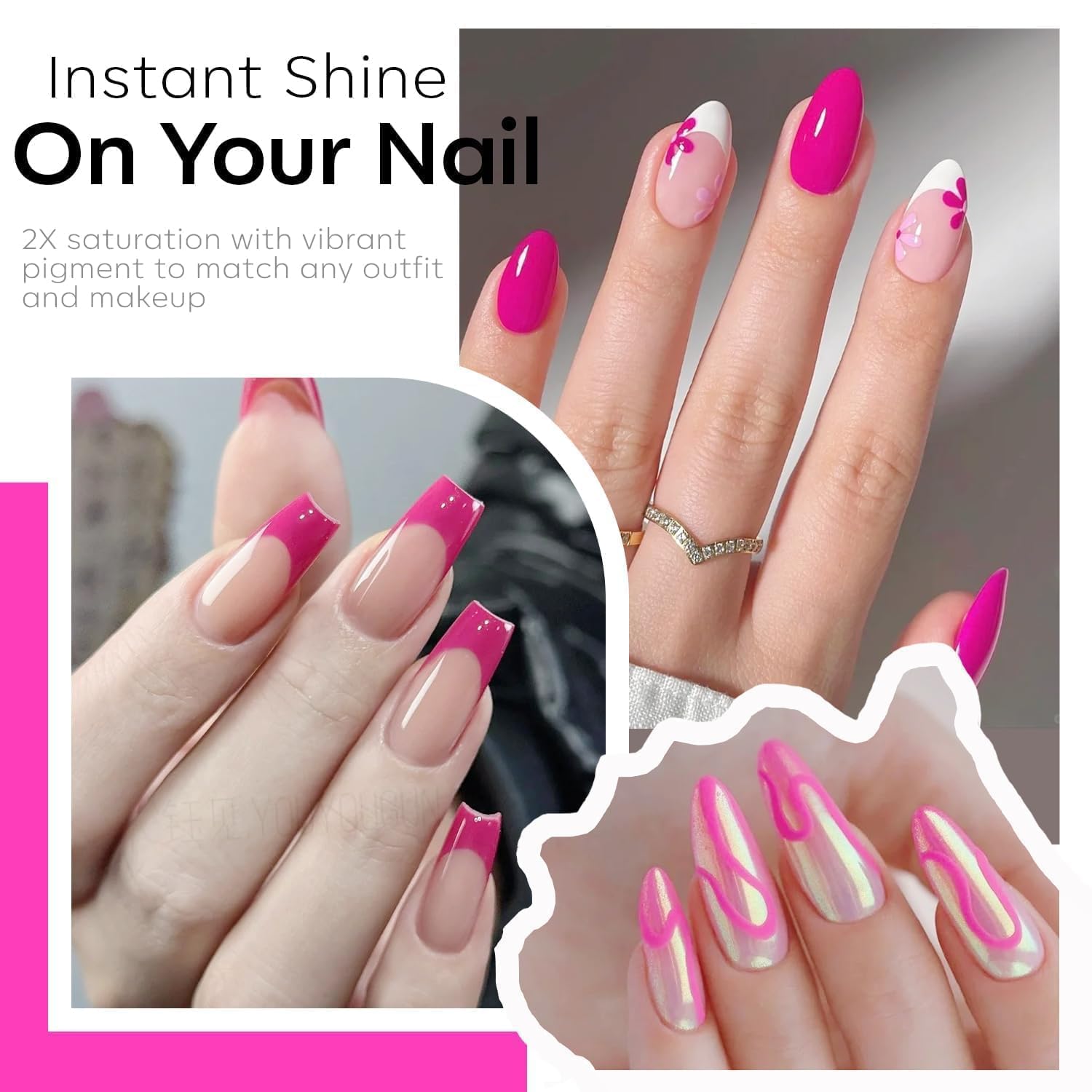 Modelones Gel Nail Polish, 15 ML Hot Pink Bright Nail Polish Soak Off Led Neon Pink Summer Polish Nail Art Design Coachella Music Festival LGBT Salon DIY Gel Manicure for Women Girl - Image 2