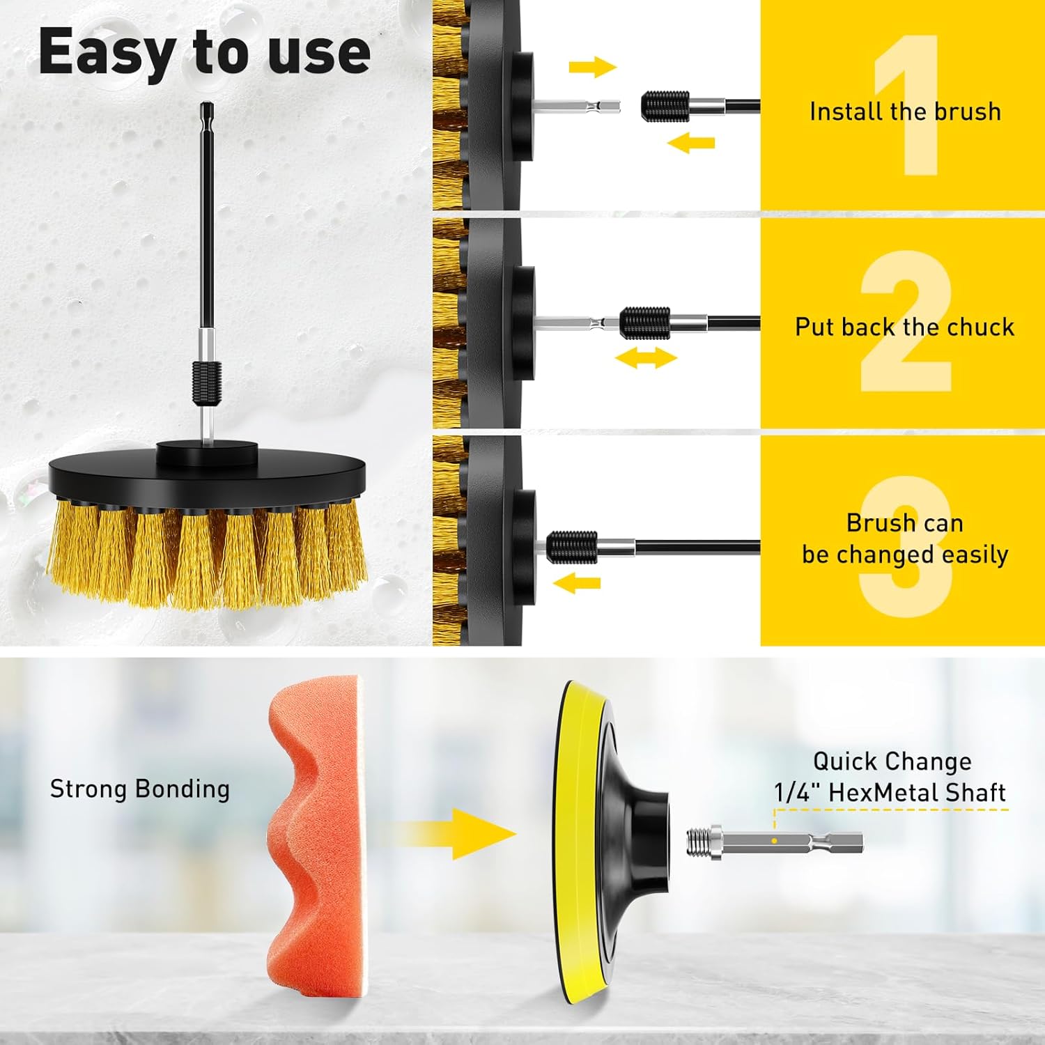 25 Pack Drill Brush Attachment Set, Scrub Pads & Sponge, All Purpose Power Clean Scrubber Brushes with Extend Long Attachment, Car Polishing Pad Kit, Cleaning Supplies for Grout Tile Sink - Image 5