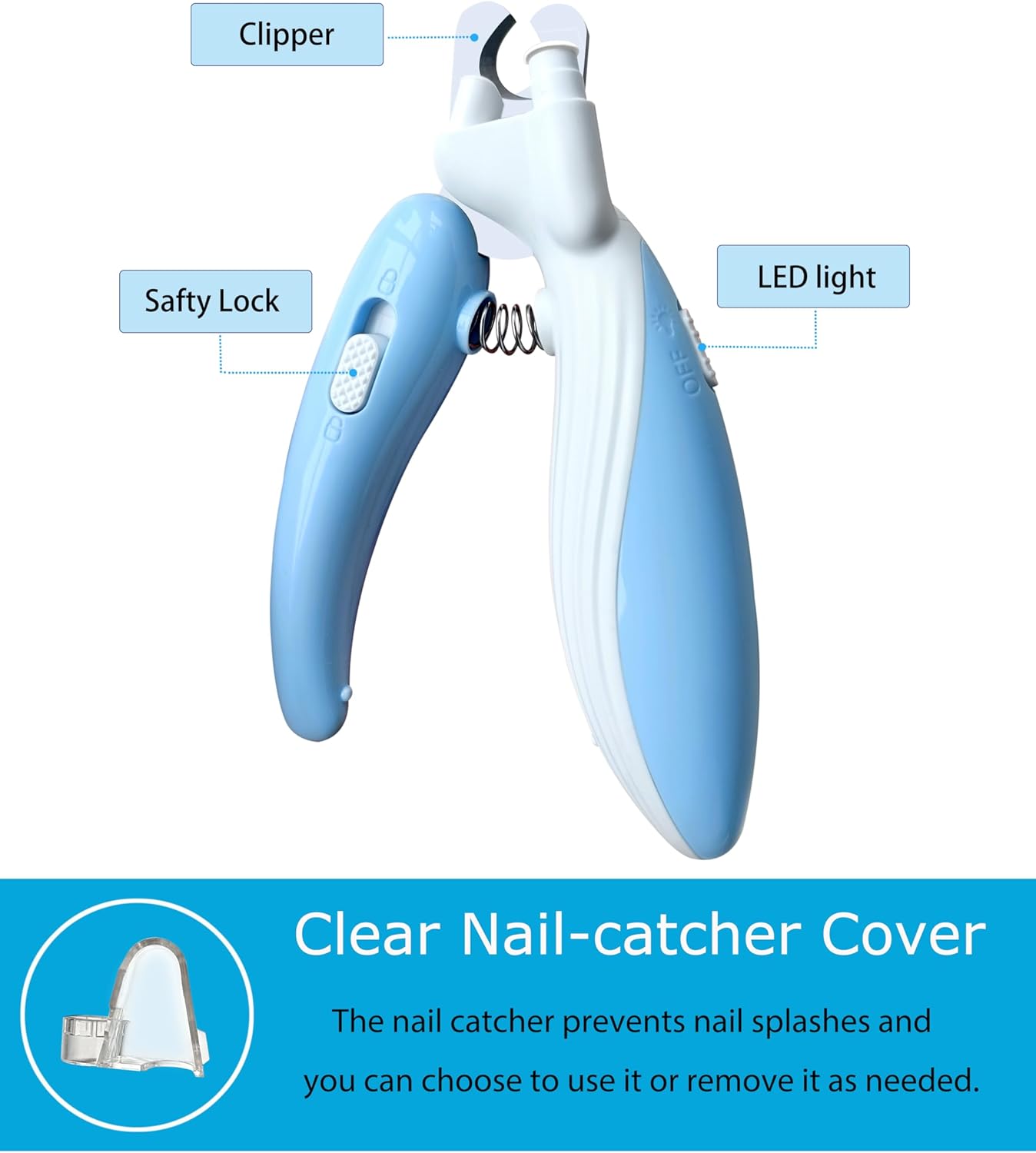 Cat Dog Pet Nail Clippers with Light, Llluminates Cat Dog Nails Or Bloodline, Safety Pet Nail Clipper for Dogs, Cats, Rabbits, Sharp, No Nail Splitting(Blue) - Image 4
