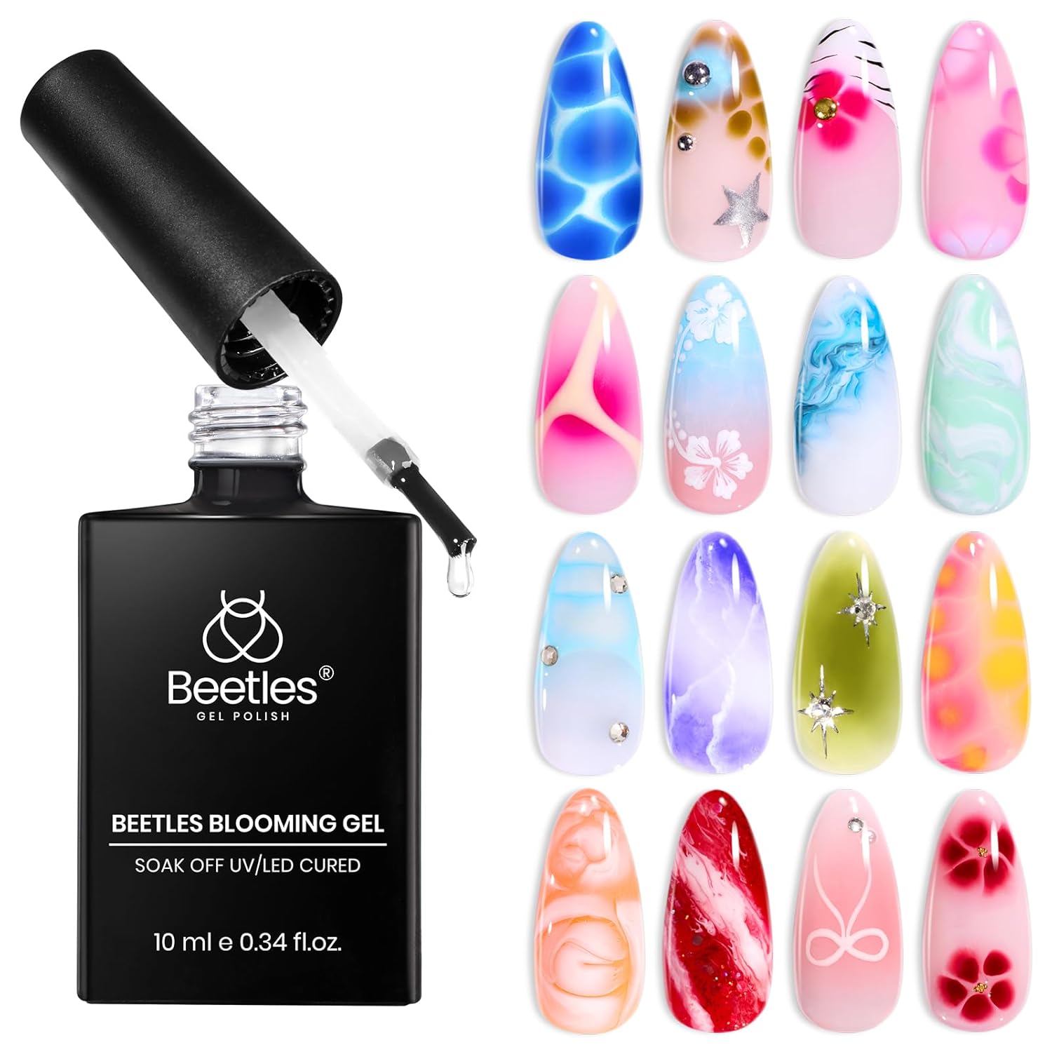Beetles Blooming Gel, Blooming Gel Nail Polish Clear Uv Led Blossom for Spreading Effect Marble Natural Stone Watercolor Floral Print 10ml Soak off Diy Nail Art Design Manicure Gift for Women