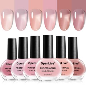 Jelly Nail Polish Set 6 Colors Nude Pink Pale Purple Jelly Quick Dry Nail Polish Set for Nail Art Manicure DIY Salon