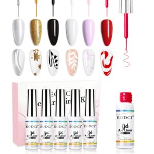 Nail Art Liner Set 6 Pcs Black White Red Gold Silver Glitters Colors Paint Swirl Built Thin Brush in Bottle Soak off Led Lamp Gel Liner Nail Polish Manicure Kits