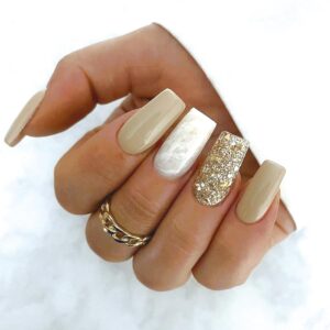 Ballreina Medium Coffin Press-on Glossy Glue-on Marble Graffiti Acrylic Nails - 24pcs with Design