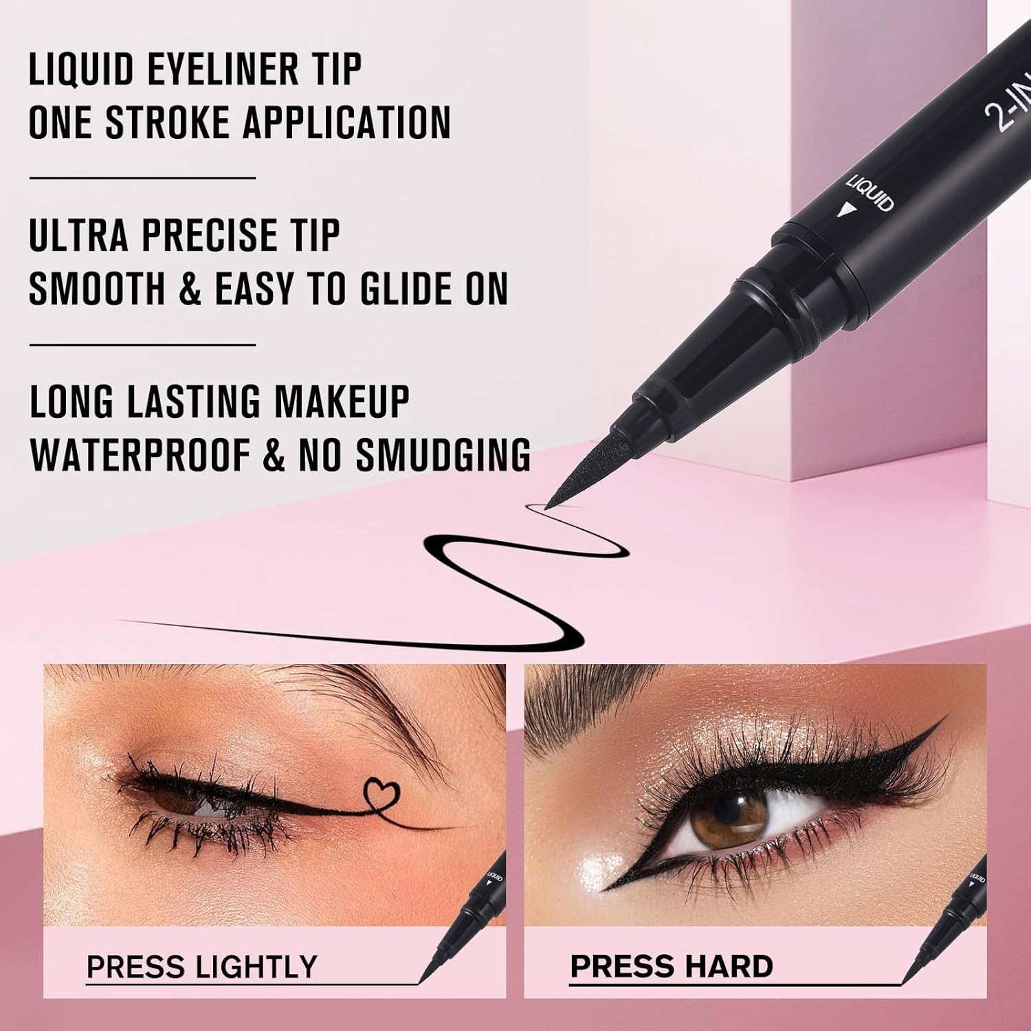 UCANBE Black Eyeliner Pencil, Dual Ended Liquid Eye liner + Gel Eyeliner 2 in 1, Highly Pigmented & Quick Drying, Waterproof & Long Lasting Ultra-fine Tip Eye Makeup Pen - Image 4