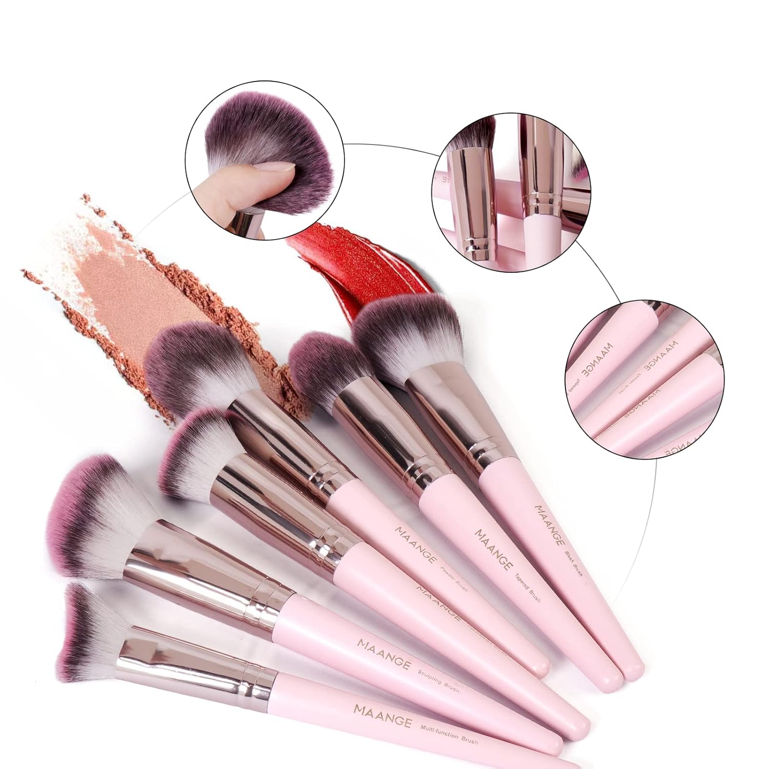 Makeup Brushes with Case, MAANGE 18 Pcs Professional Makeup Brush Set Premium Synthetic Face Kabuki Brush Kit Foundation Blush Powder Eyeshadow Brushes Set Christmas Gift (Pinkgold) - Image 8
