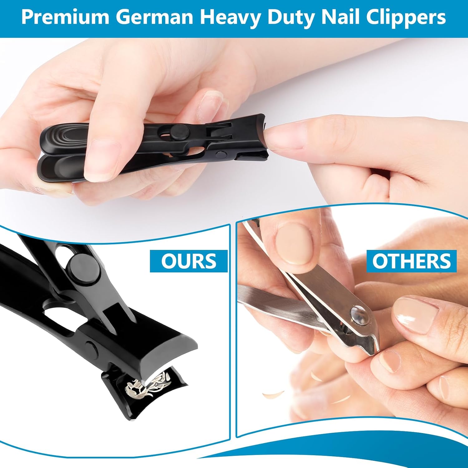 LINFOX German Nail Clippers Adult, Fingernail Clipper Ultra Sharp Sturdy Heavy Duty, Wide Jaw Anti Splash Lock Design, Professional Nail Cutter Premium Stainless Steel for Men, Woman, Seniors Black - Image 4