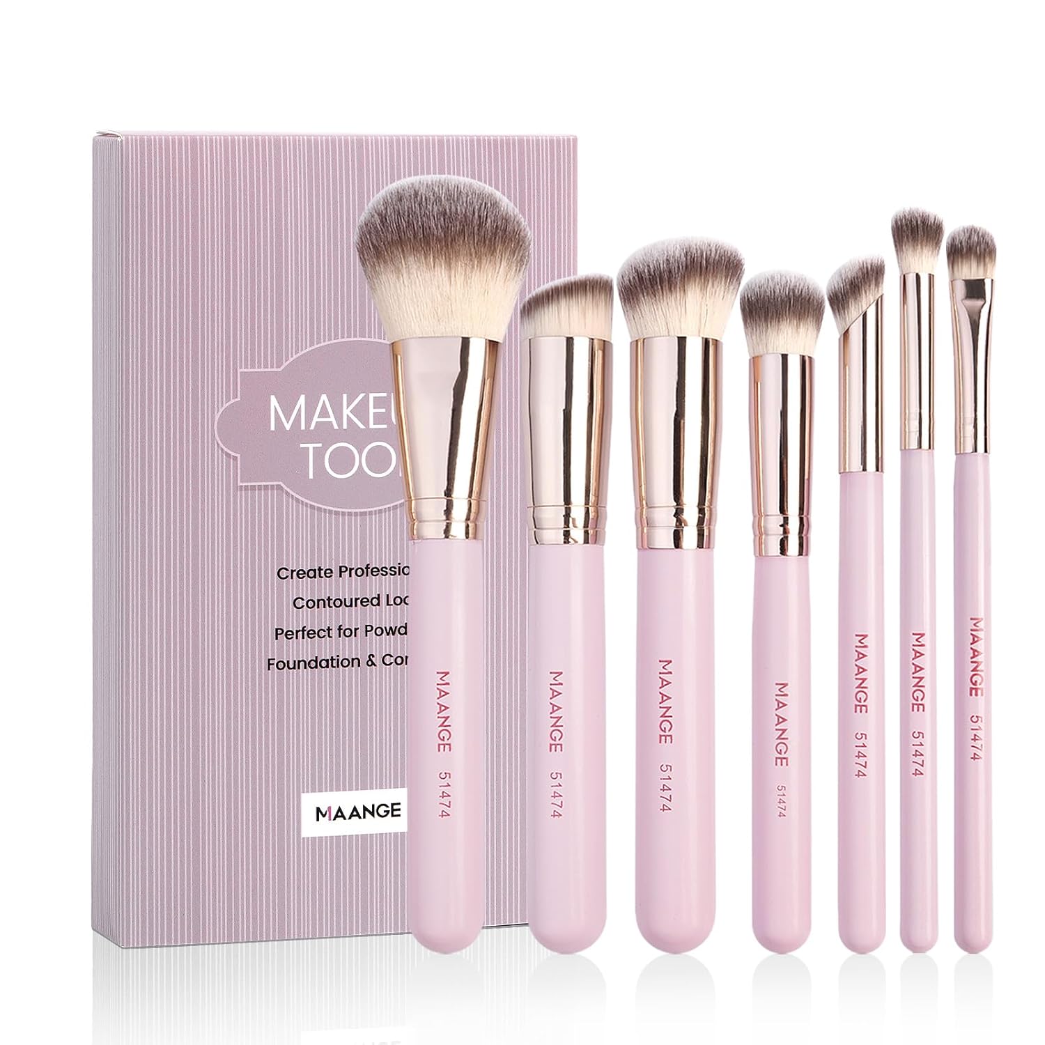 MAANGE 7 PCS Professional Makeup Brushes Premium Synthetic Makeup Brush Set For Foundation Eyeshadow Powder Concealers Brush Travel Make up Brushes Set (Pink)
