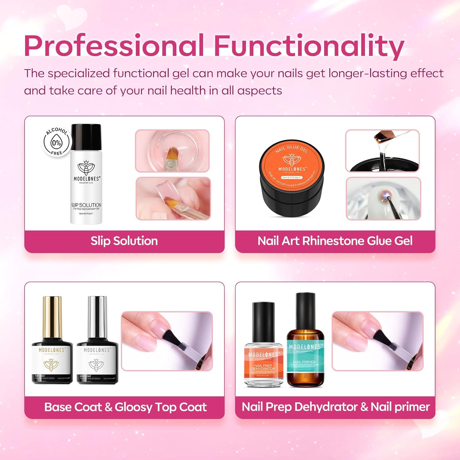 Modelones Poly Nail Gel Kit 8 Rosy Pink Colors with 48W U V/LED Lamp Poly Extension Gel Complete Nail Art Tools Professional Starter Manicure Kit Supplies Rhinestone Glitters Beauty Gift DIY at Home - Image 7