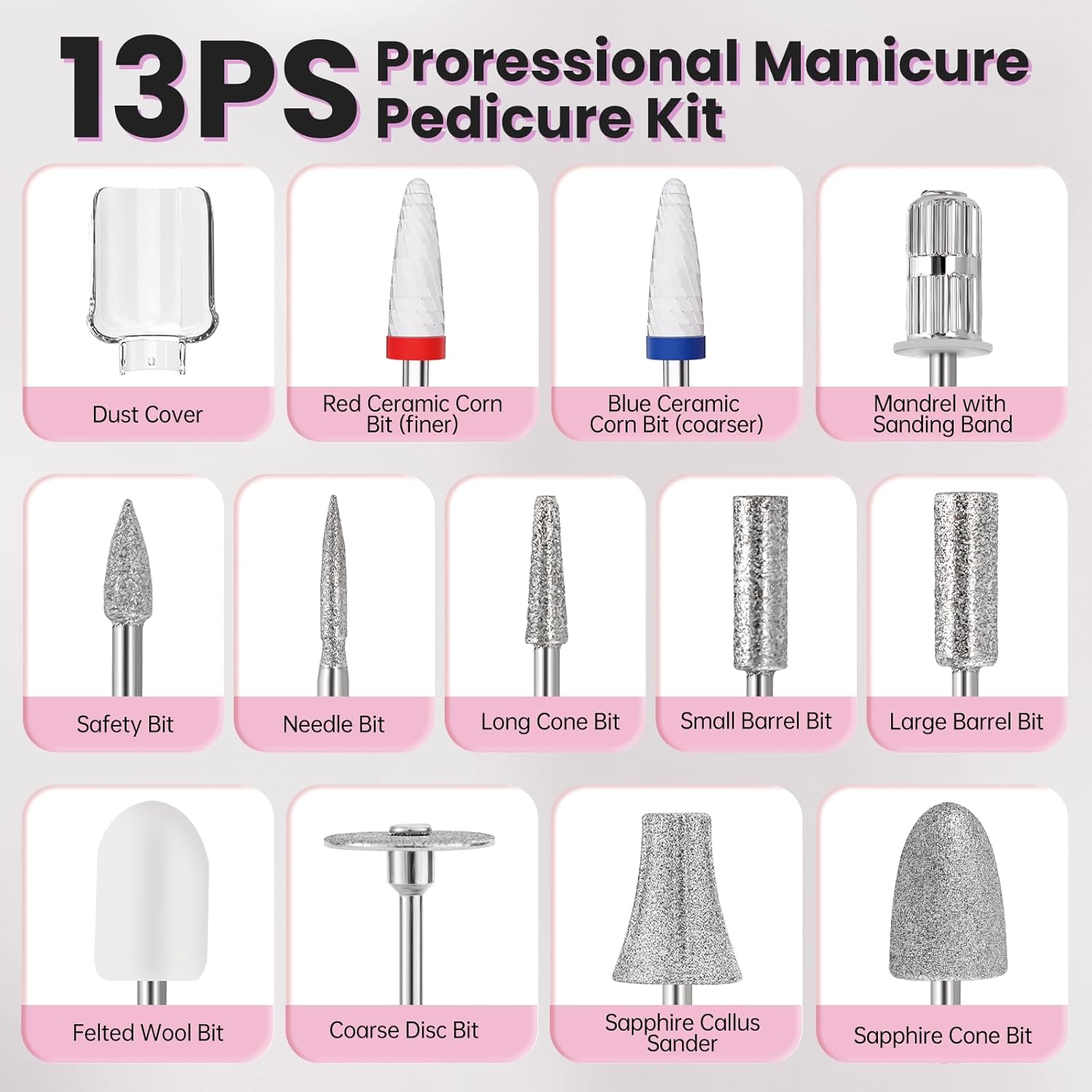Electric Nail Drill, Cordless 2000 mAh Rechargeable Portable Nail File 12 in 1 Kit for Thick Toenails, 10 Speeds Nail Dril Machine Professional Manicure Pedicure for Hand Natural Nails Care (White) - Image 5