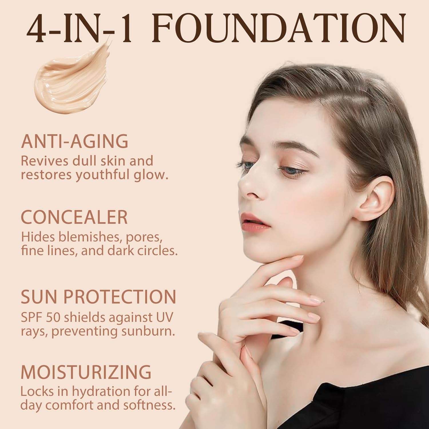 TLM Colour Changing Foundation, 30ml TLM Concealer Cover Cream Liquid Flawless Full Coverage Natural Color Foundation Makeup Base Concealer for All Skin SPF15 (#2, 30ml) - Image 5