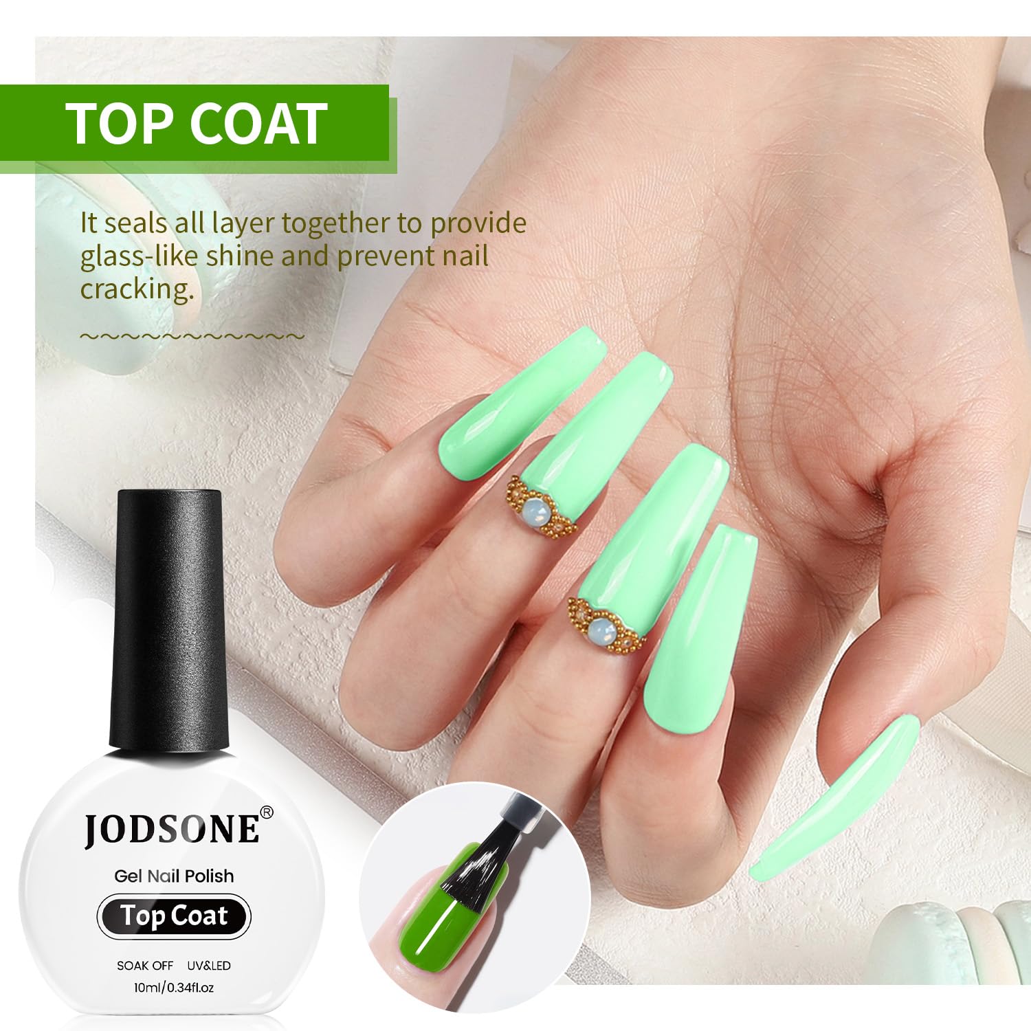 JODSONE 2 Bottles 10ml Of Top Coat Base Coat Gel Polish Set Bright Surface At Home DIY Nail Salon Girl Gift, transparent - Image 4