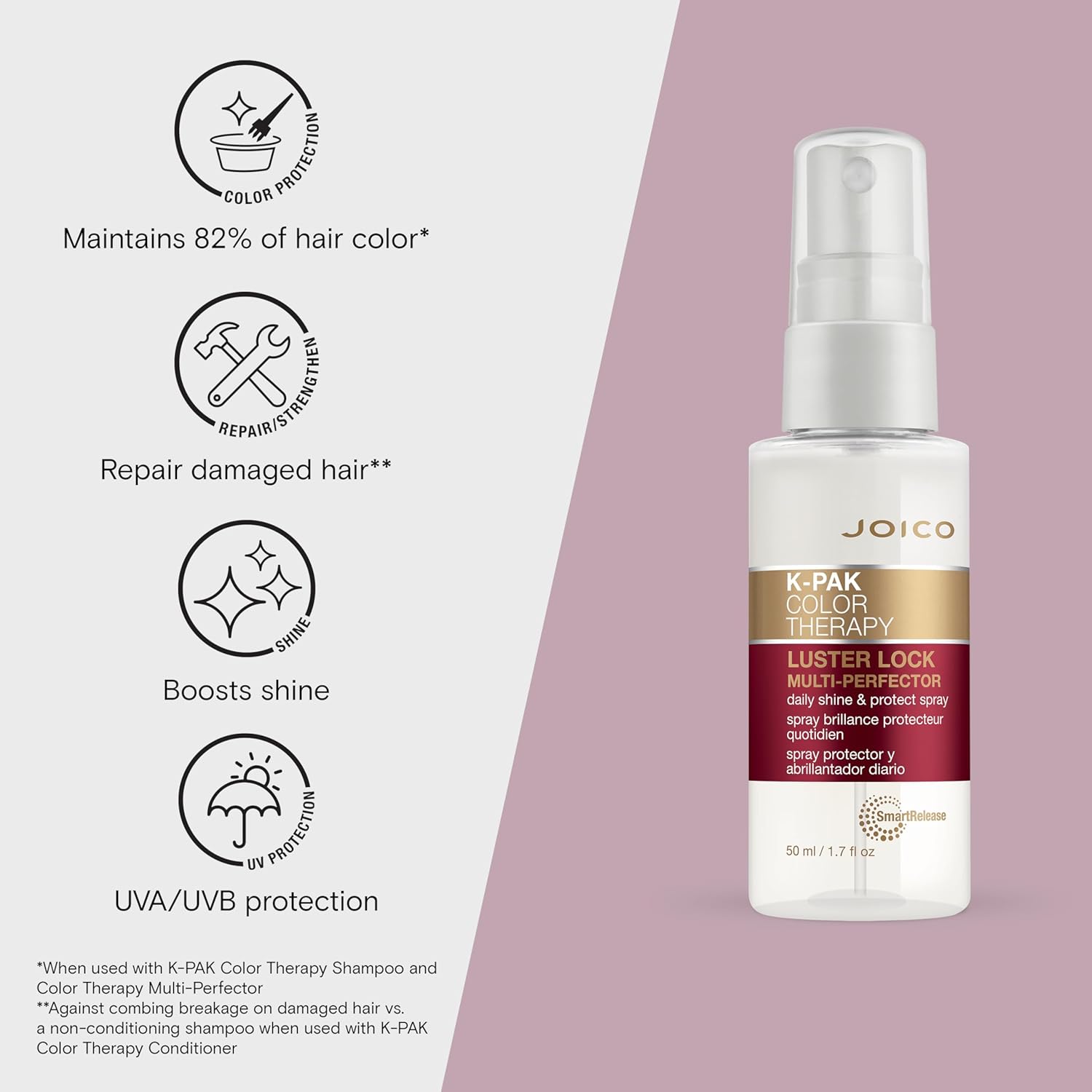 Joico K-PAK Color Therapy Luster Lock Multi-Perfector Daily Shine & Protect Spray | For Color-Treated Hair | Instantly Detangle | Control Frizz | Boost Shine | With African Maketti & Argan Oil - Image 3