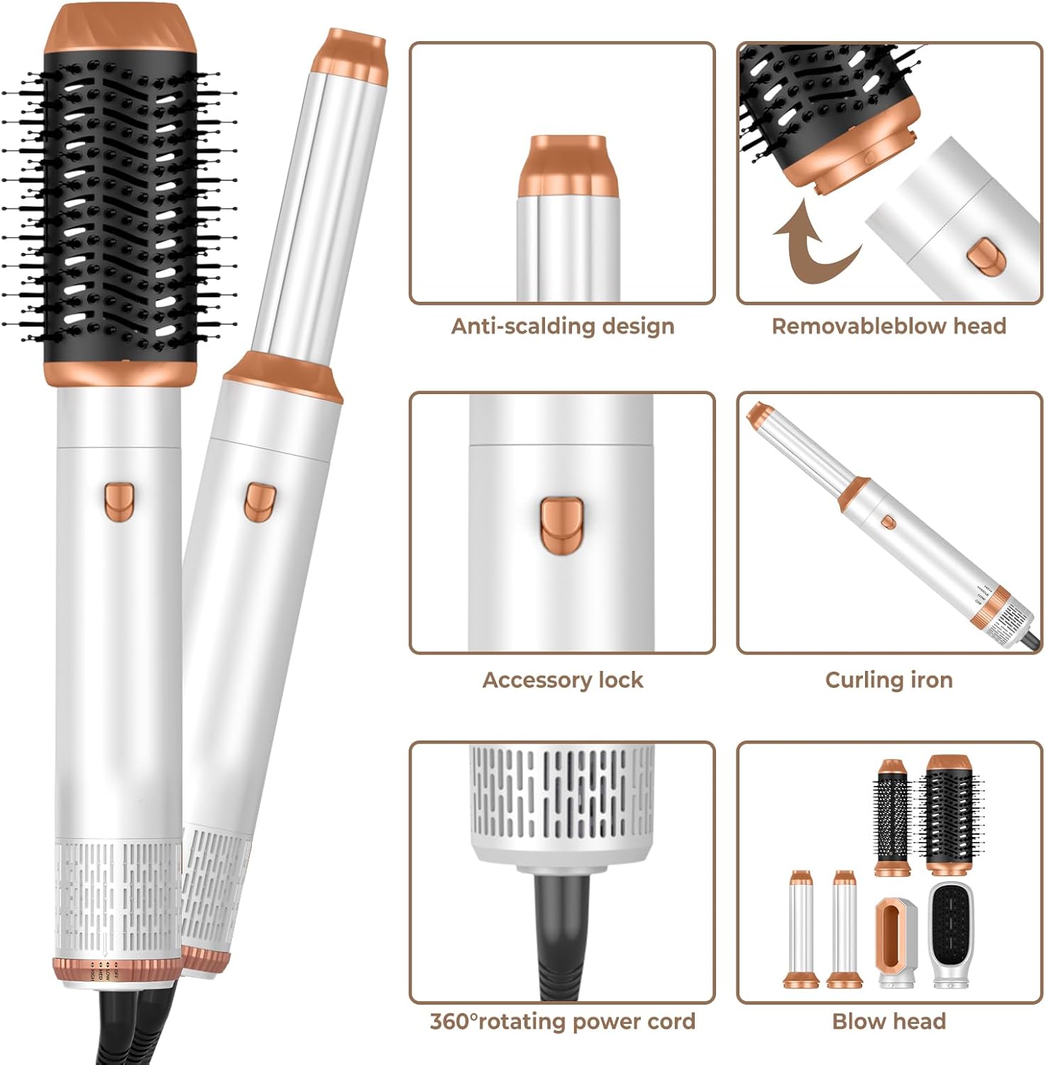 Hair Dryer Brush,6 in 1 Professional Hot Air Styler,Powerful Air Curling Wrap Styler,Negative Ionic Hair Dryer Fast Drying, Multi Hair Stylerfor Curling Volumizing Straightening Styling - Image 9