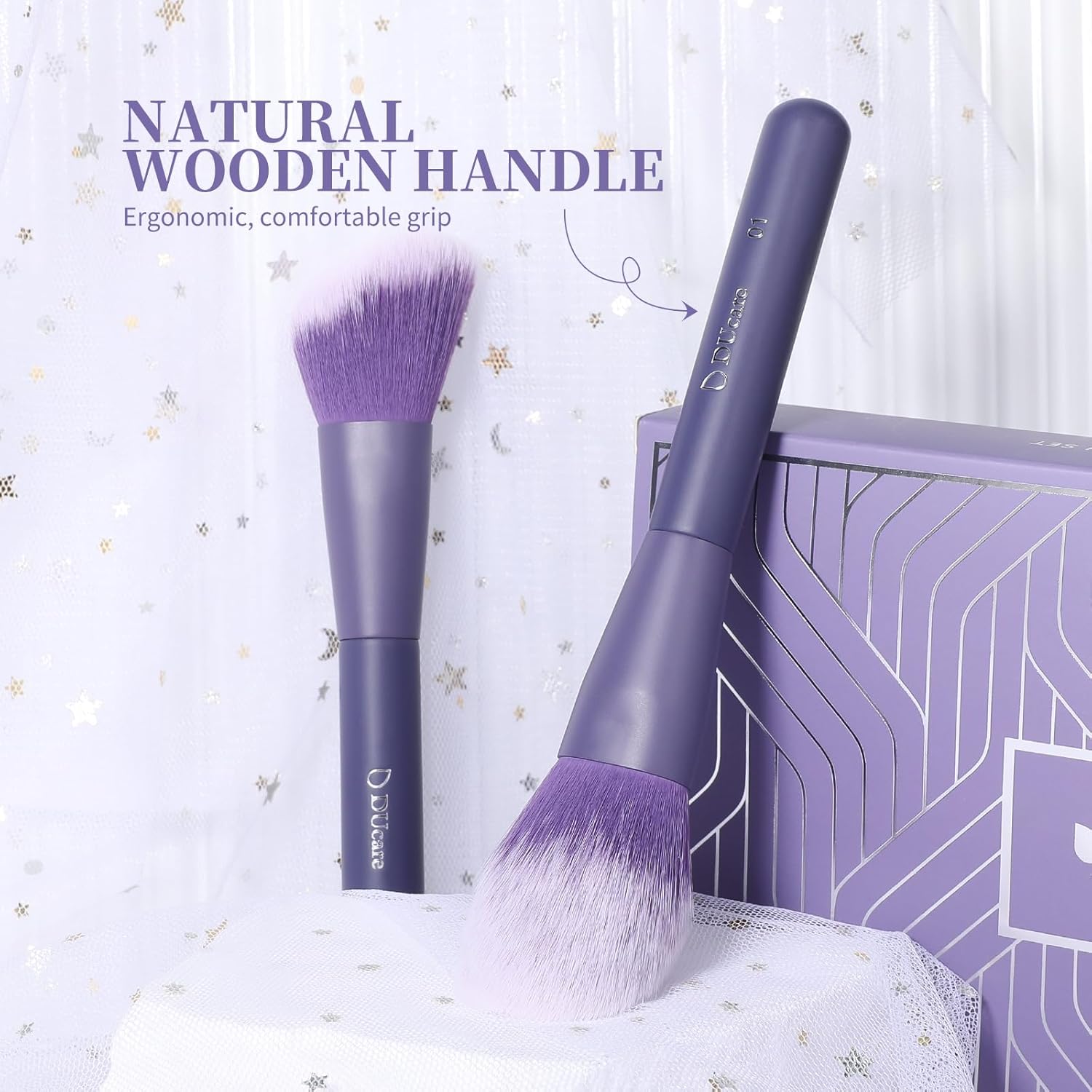 DUcare Makeup Brushes Professional 20Pcs Purple Makeup Brush set with Silicone Face Mask Brush Kabuki Foundation Blending Powder Blush Concealers Eyeshadows Brushes - Image 5