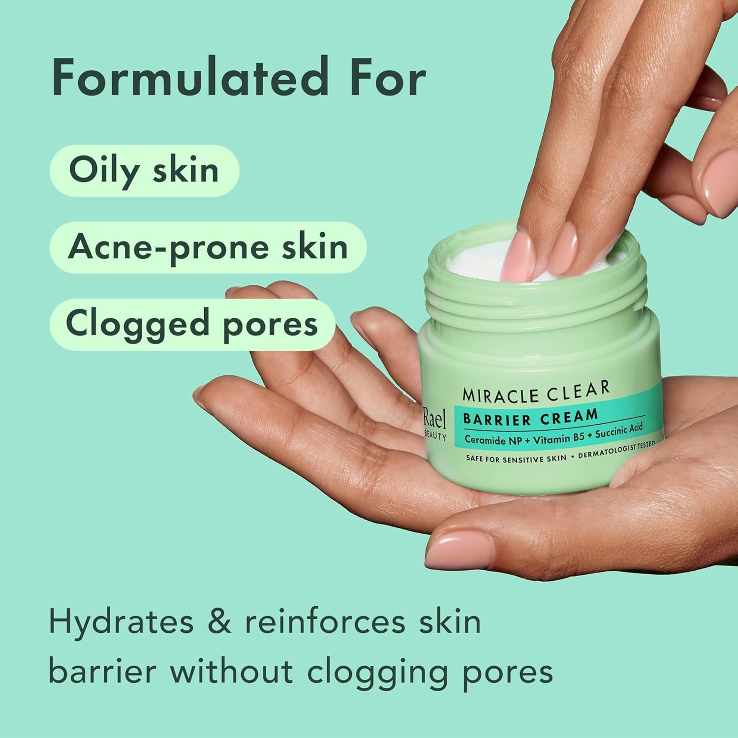 Rael Face Moisturizer, Miracle Clear Barrier Cream, Lightweight Hydration for Oily and Acne Prone, with Succinic Acid, Hydrating Vitamin B5, Vegan, Korean Skin Care (1.8 fl oz) - Image 3