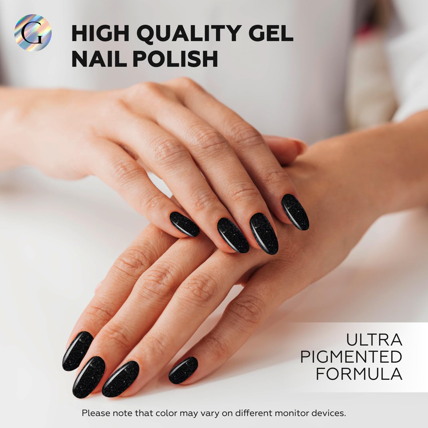 GLOSS Gel Nail Polish | Black Sparkle 15 ml 1 pcs - HEMA Free Nail Polish, Black Soak Off UV LED Gel Varnish, Gel Manicure Nail Art Design for Home & Salon Use, Perfect Holiday Gifts for Women & Girls - Image 2