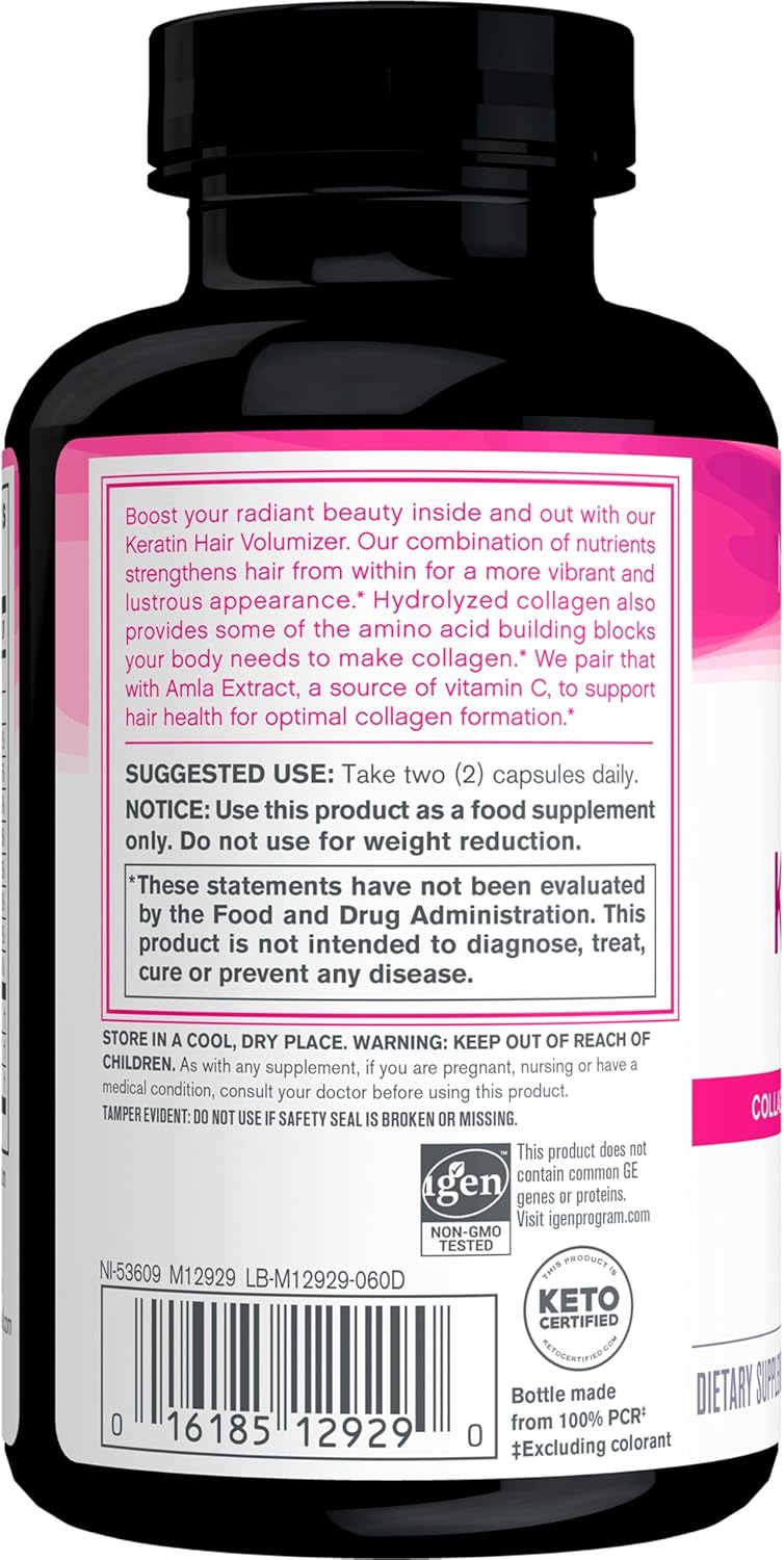 NeoCell Keratin Hair Volumizer With Collagen, Amla Extract and Vitamin C, Hair and Skin Supplement, Capsule, 60 Count, 1 Bottle - Image 4