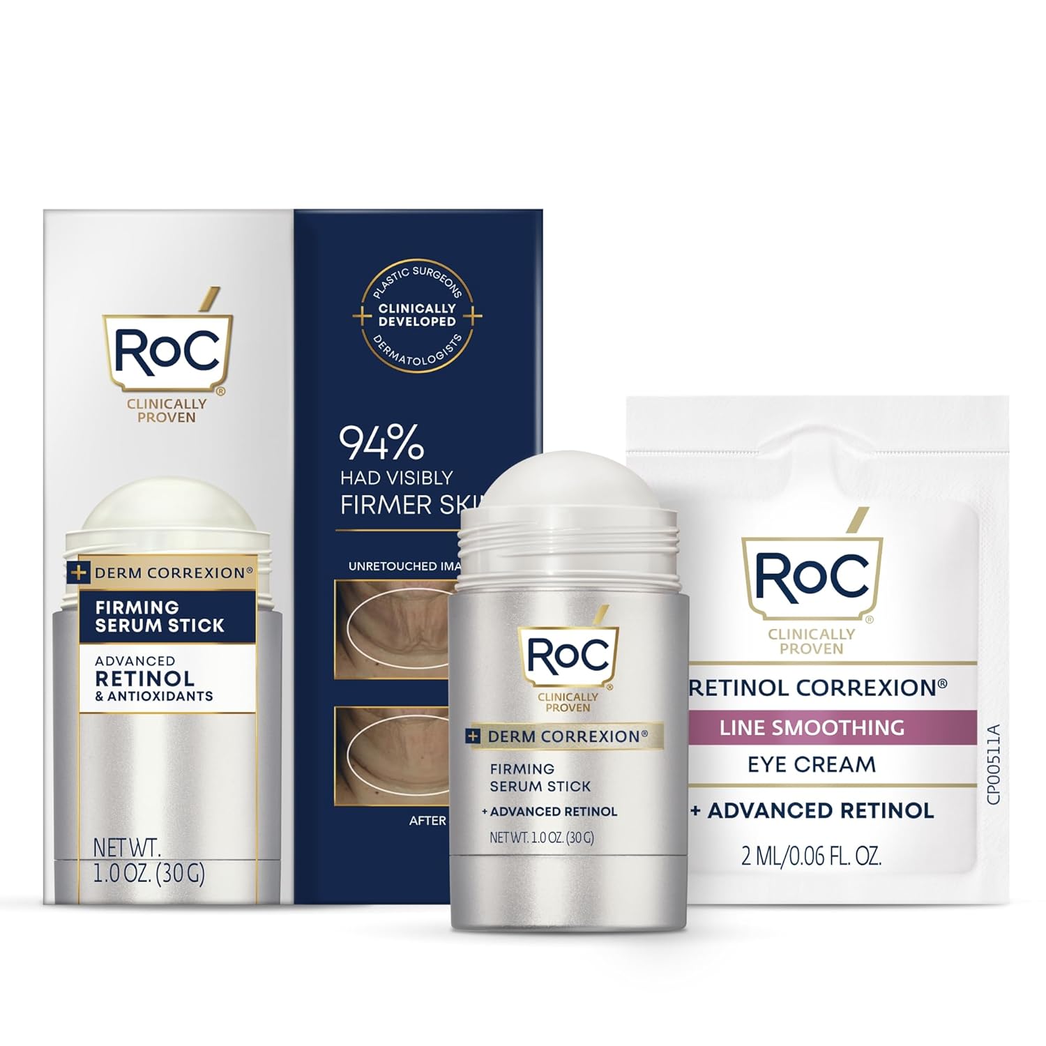 RoC Derm Correxion Advanced Retinol Firming Serum Stick with Antioxidants to Visibly Tighten and Firm Wrinkles and Laugh Lines, 1.0 oz with Retinol Eye Cream Packette