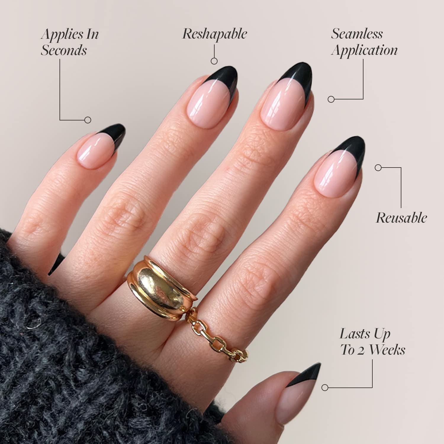 Glamnetic Press On Nails - Caviar | Semi-Transparent, Short Almond Nails, Reusable | 15 Sizes - 30 Nail Kit with Glue - Image 3