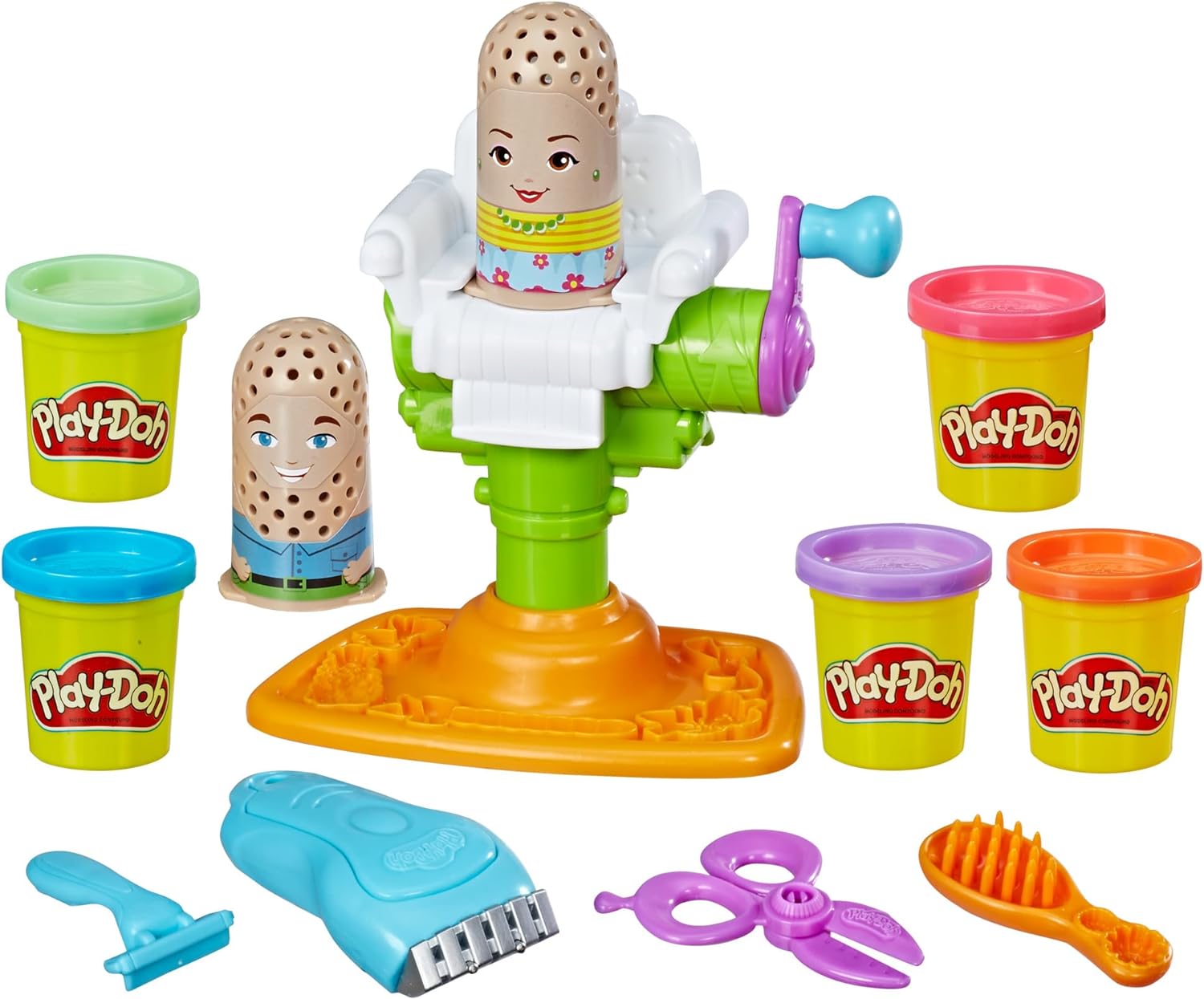 Play-Doh Buzz 'n Cut Fuzzy Pumper Barber Shop Set, Electric Buzzer, 5 Colors of 2-Ounce Cans, Preschool Toys, Christmas Gifts Girls & Boys, Ages 3+ (Amazon Exclusive)