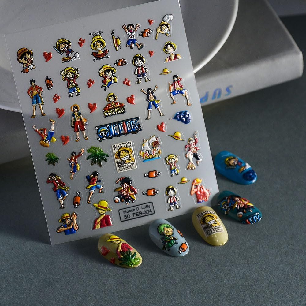 ONE Piece Nail SSTICKER 3D Anime Nail Sticker ONE Piece Nail DECALEmbossed Nail Art Stickers Decals Self Adhesive Nail Sticker Kawaii Design Anime Nail Stickers for Women, Girls, Kids, Gift (Monkey) - Image 7