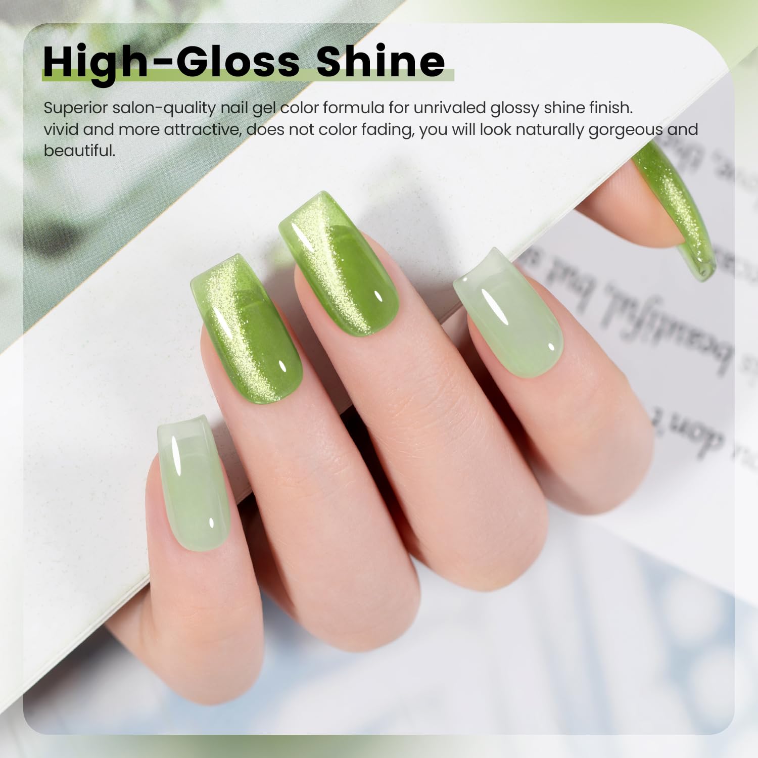 RARJSM Green Jelly Glass Gel Nail Polish Set 6pcs Clear Crytal Army Dark Jade Sage Green Transparent Sheer Amber Series Milky Diamond Cat Eye Gel Varnish LED UV Curing Requires - Image 3
