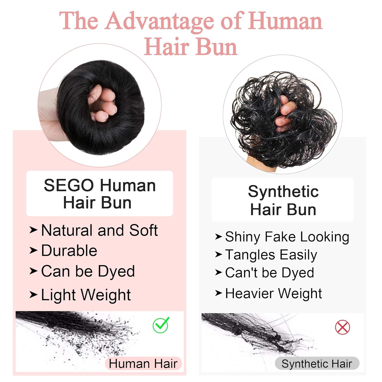 SEGO Human Hair Messy Bun Hairpieces Real Scrunchies Natural Wavy Smoothed Updo Donut Chignon Ponytail Extensions for Women Girls-#02 Dark Brown - Image 5