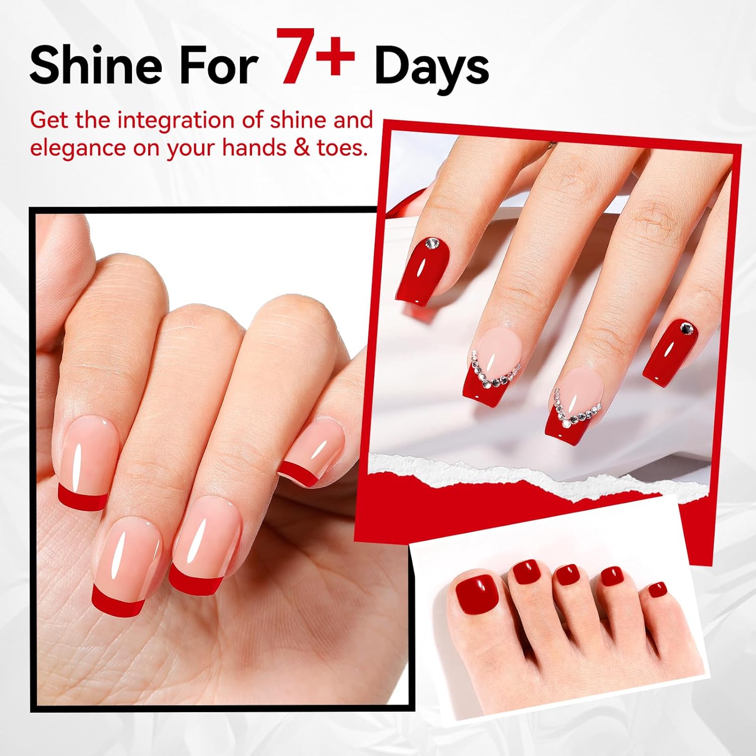 Red Nail Polish French Nail Art Regular Nail Polish 9-Toxic Free Vegan Enrich with Castor Oil Fast Dry Classic Toe Fingernail Polish Manicure Salon DIY Design at Home Gift for Girls Woman - Image 4