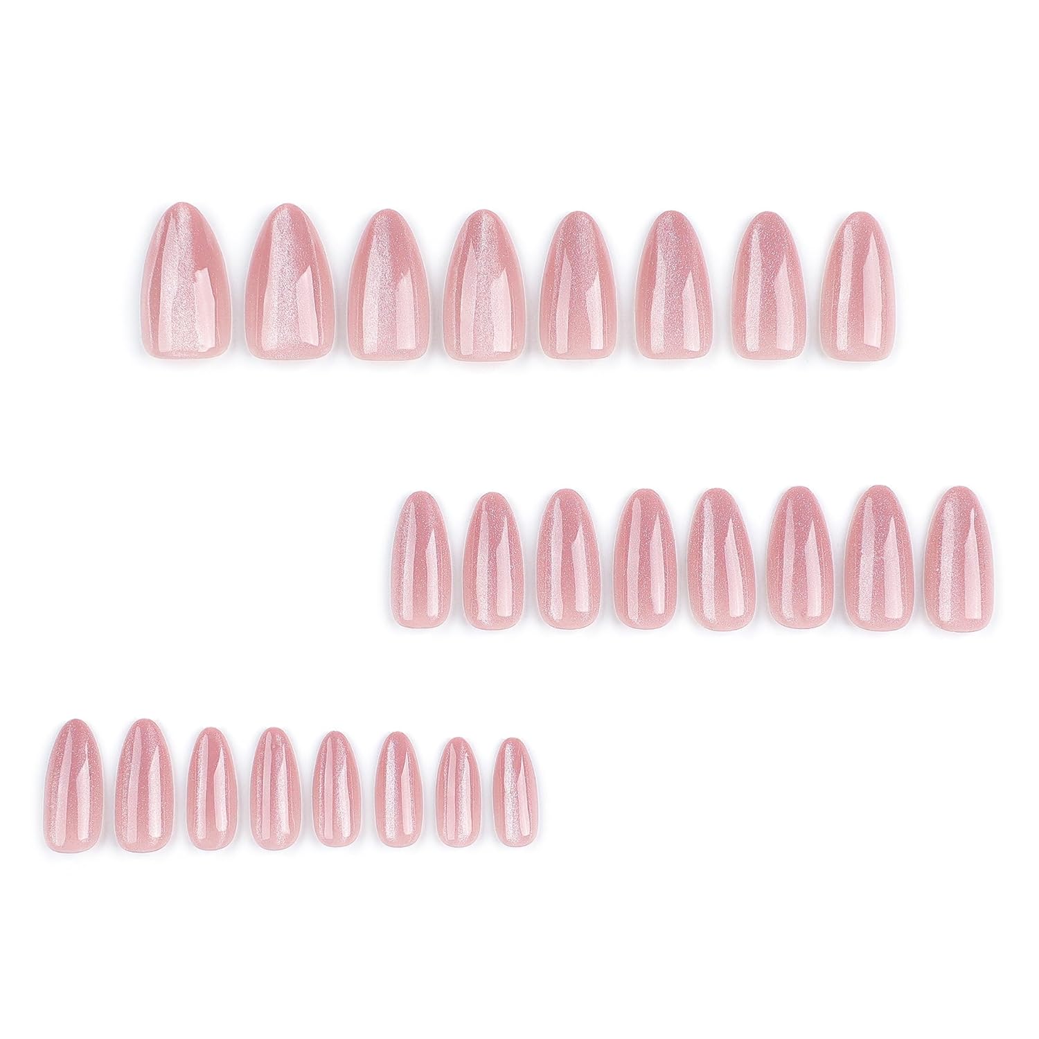 Almond Press on Nails Medium Fake Nails Pink False Nails with Design Glitter Glue on Nails Glossy Acrylic Nails Full Cover Stick on Nails Shiny Artificial Nails for Women Manicure 24Pcs - Image 2