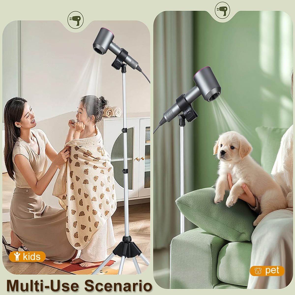 Hair Dryer Stand Hands Free, Portable Hair Dryer Holder Stand with Clamp & Non-Slip Quadpod, 63in/160CM Adjustable Floor Blower Stand Holder, Heavy Duty 360° Rotatable Foldable Lazy Hairdryer Standup - Image 6