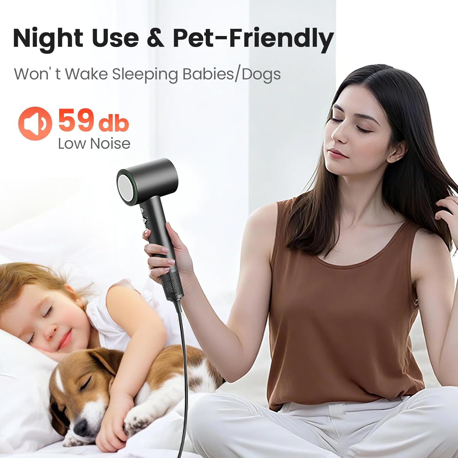 Hair Dryer, 160,000 RPM High-Speed Ionic Blow Dryer for Fast Drying, Professional Lightweight Hairdryer with Diffuser, Magnetic Nozzle, 4 Temps & 2 Speeds, Low Noise for Travel - Black - Image 7