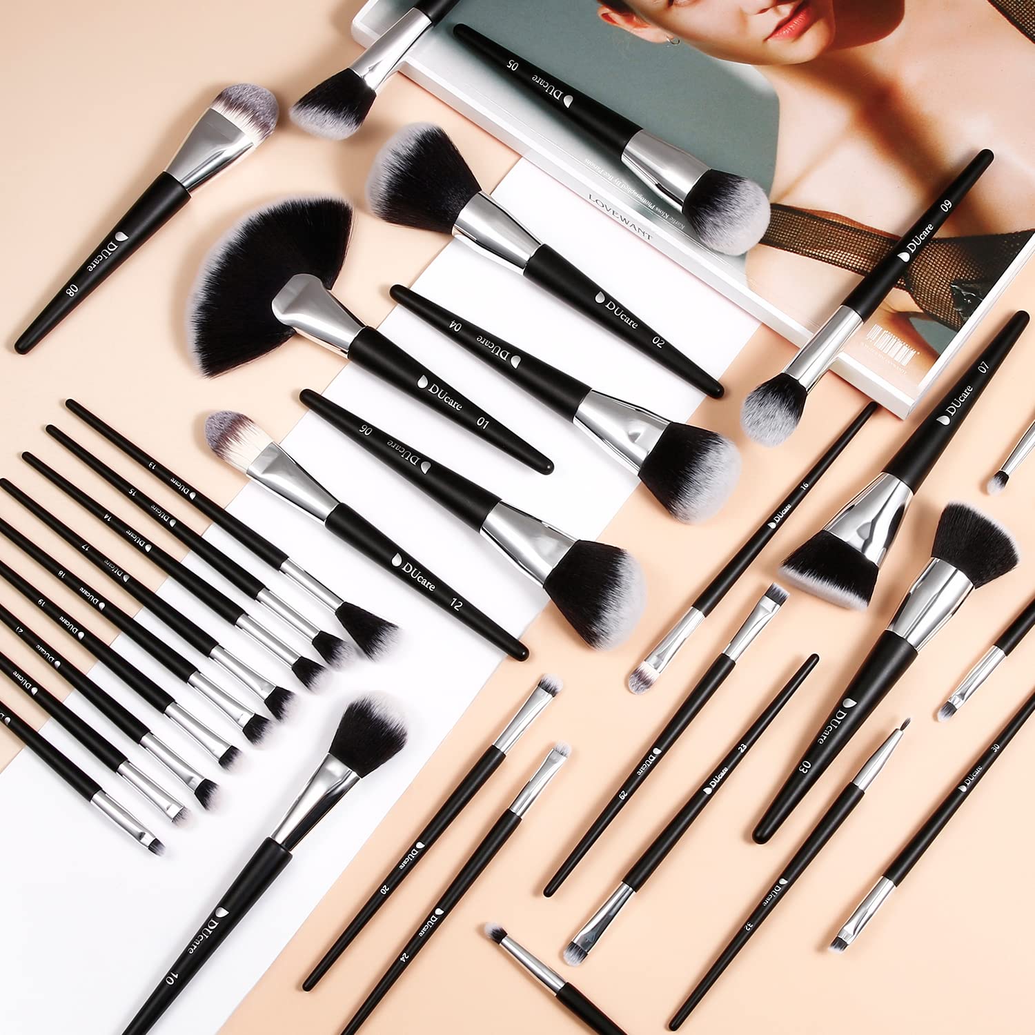 DUcare Makeup Brushes Professional 32Pcs Make up Brushes Set Premium Christmas Gift Synthetic Kabuki Foundation Blending Brush Face Powder Blush Concealers Eye Shadows - Image 6