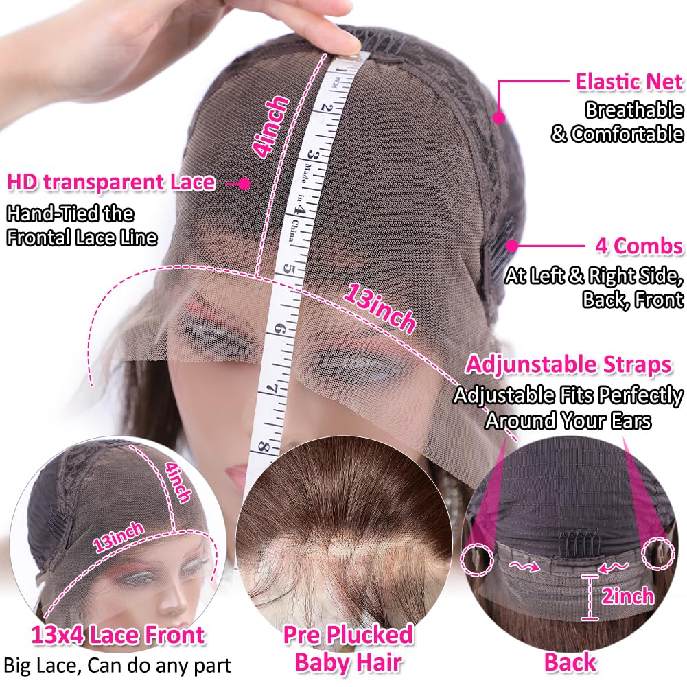 Hermosa 13x4 Chocolate Brown Lace Front Wigs Human Hair with Baby Hair 180 Density Straight Lace Frontal Human Hair Wigs Pre Plucked Hairline 4# Brown Wig 26 Inch - Image 6