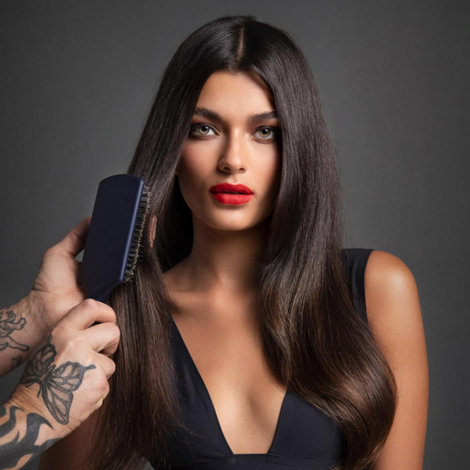 Intuition Glosser Smooth & Glossy Boar Bristle Paddle Brush, Detangles, Smoothes, and Massages Scalp to Distribute Oils for Shiny Healthy Hair, Navy Blue - Image 3