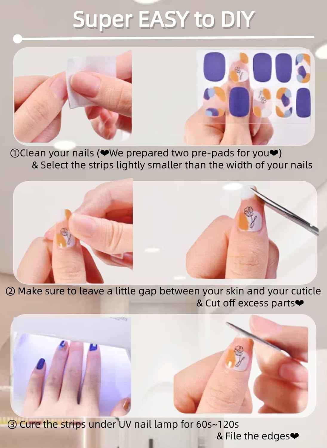 Semi Cured Gel Strips 20pcs Spring Wraps With UV Light, Long-Lasting & Easy to Apply Nail Stickers for DIY Art at Home (Party Dots) - Image 5