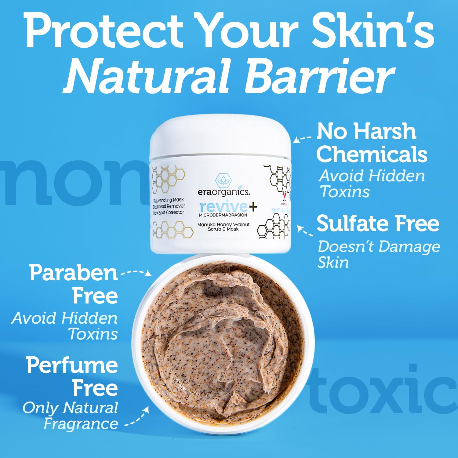 Era Organics Microdermabrasion Facial Scrub & Face Exfoliator - Spa Quality Exfoliating Mask with Manuka Honey Plus Walnut for Blackheads, Buildup, Wrinkles 4oz - Image 4