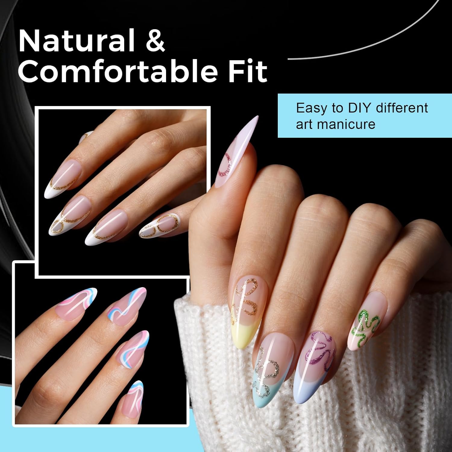 TOMICCA Clear Nail Tips Acrylic Nails 240Pcs Fake nails Medium Almond Nail Tips Pre-shape Gel Nails for Nail Extension False Nail Tips 12 Sizes - Image 3