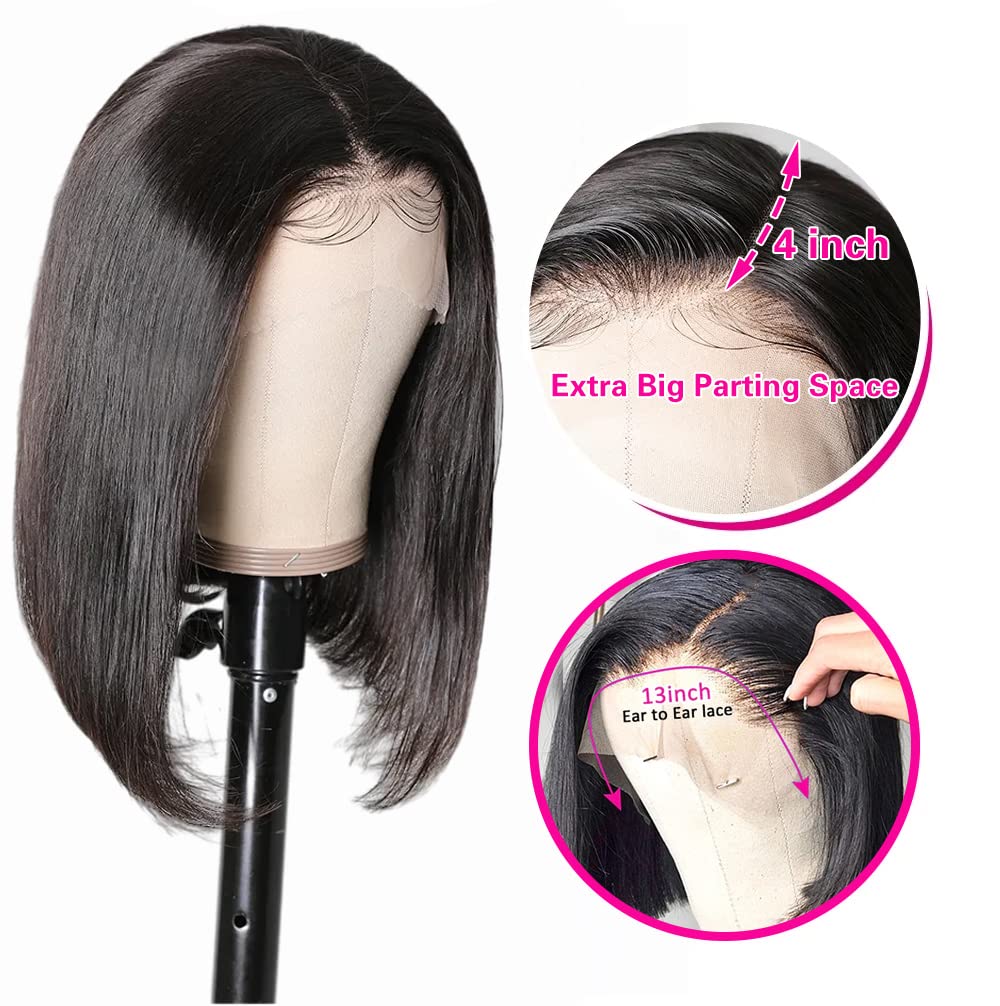 Bob Wig Lace Front Wigs Pre Plucked with Baby Hair 180% Density Short Bob Wigs for Women Straight Bob Frontal Wigs Natural Black (12inch) - Image 2