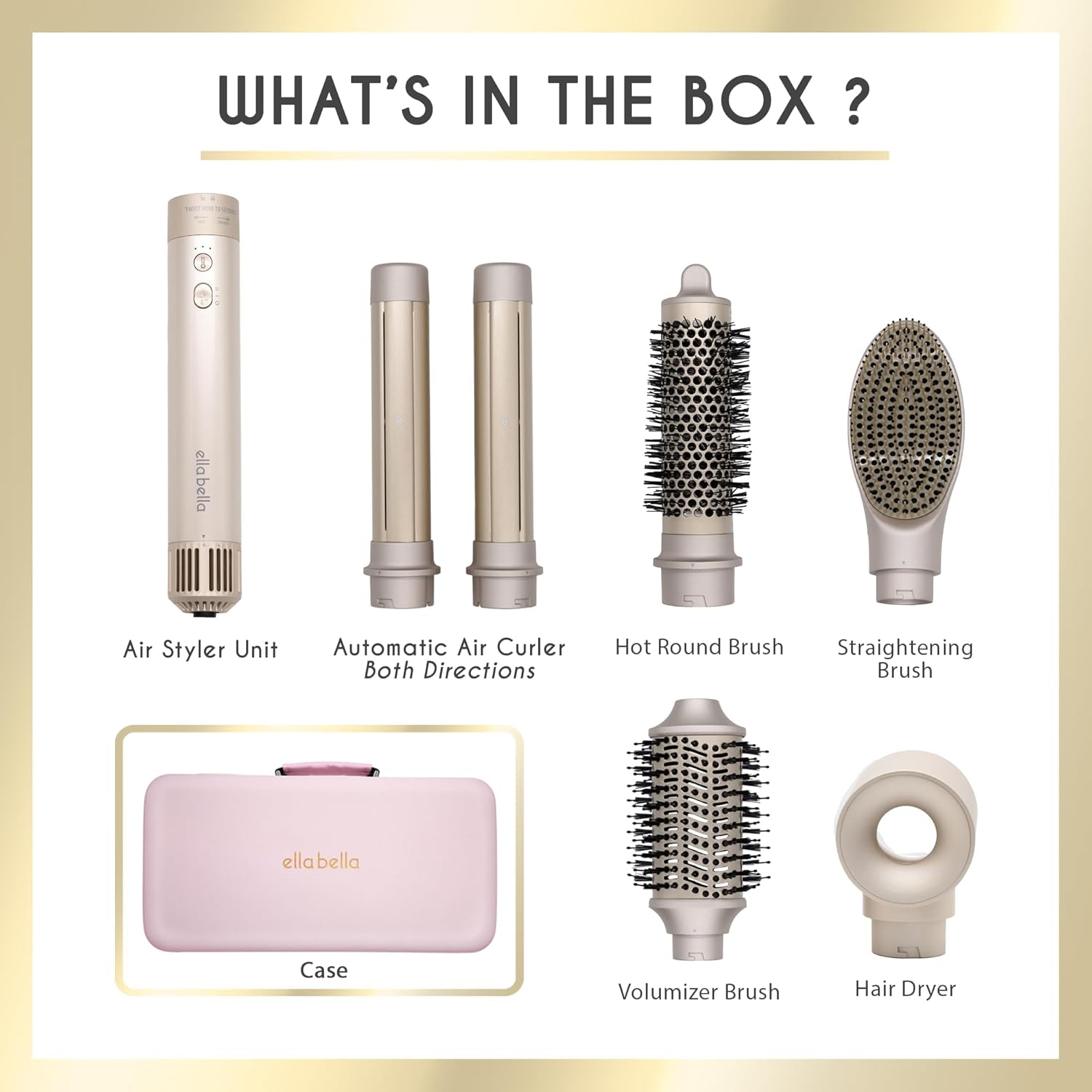 ELLA BELLA® 6 in 1 Professional Hot Air Styler • Powerful Hair Dryer & Straightener Set • Styling Without Heat Damage • Fast Drying Curling Volumizing Straightening • Includes Protective Travel Case - Image 7