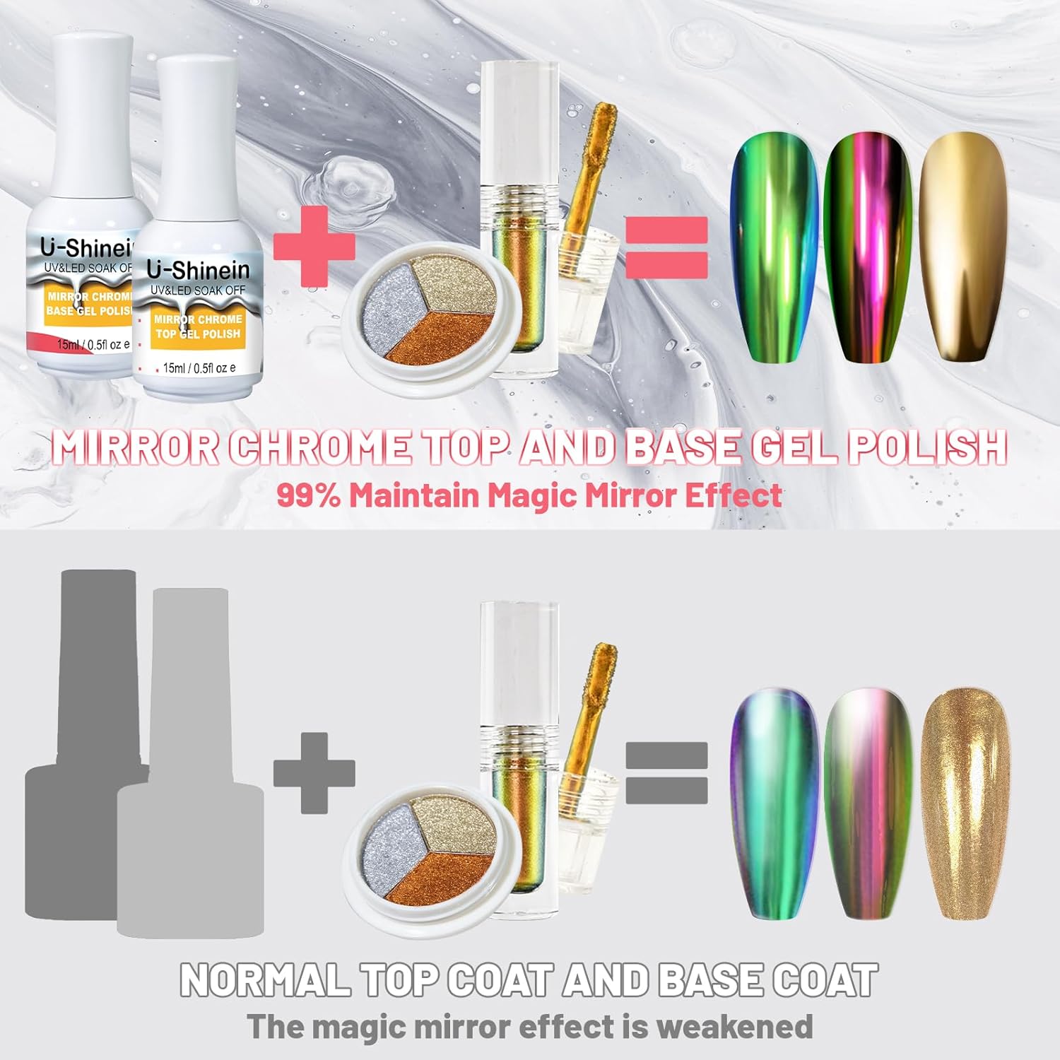 15ml Top Coat for Metallic Painting Gel, No Wipe Top Gel Polish for Metallic Gel Nail Polish, Chrome Nail Polish, Chrome Nail Powder, Mirror Nail Gel, Easy to Make Mirror Chrome Effect - Image 3
