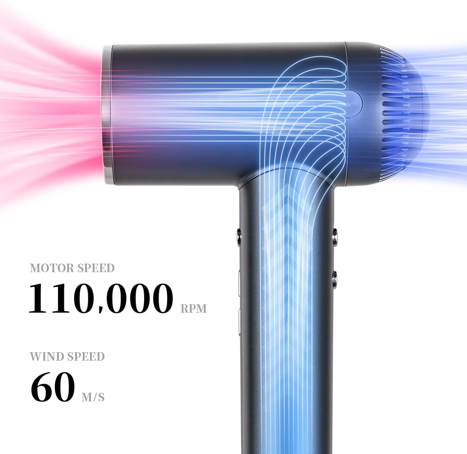 1600W Ionic Hair Dryer with Diffuser and Facial Mode Silver Gray - Image 2
