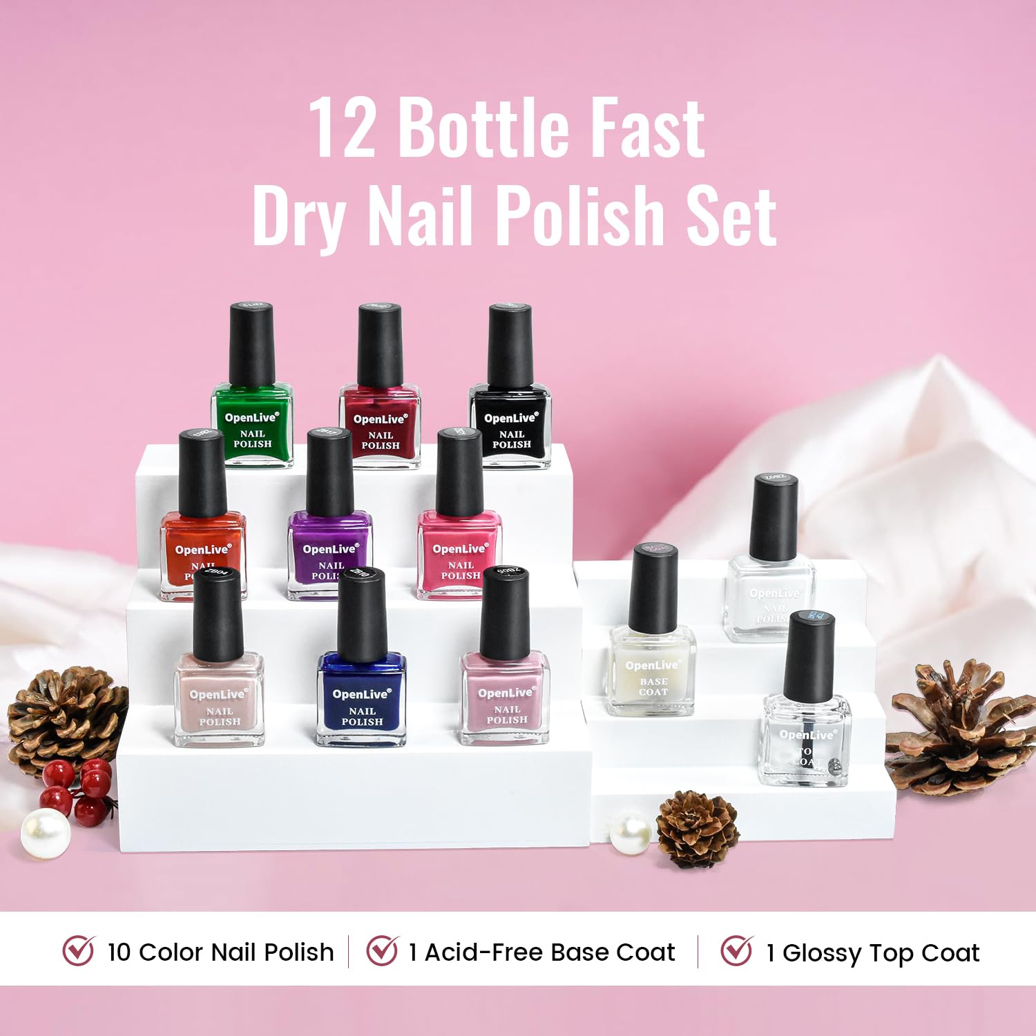12 PCS Nail Polish Set With 10 Colour Combo, 2 PCS Base And Top Coat,Fast Drying Nail Polish For Home DIY And Beginners. - Image 2