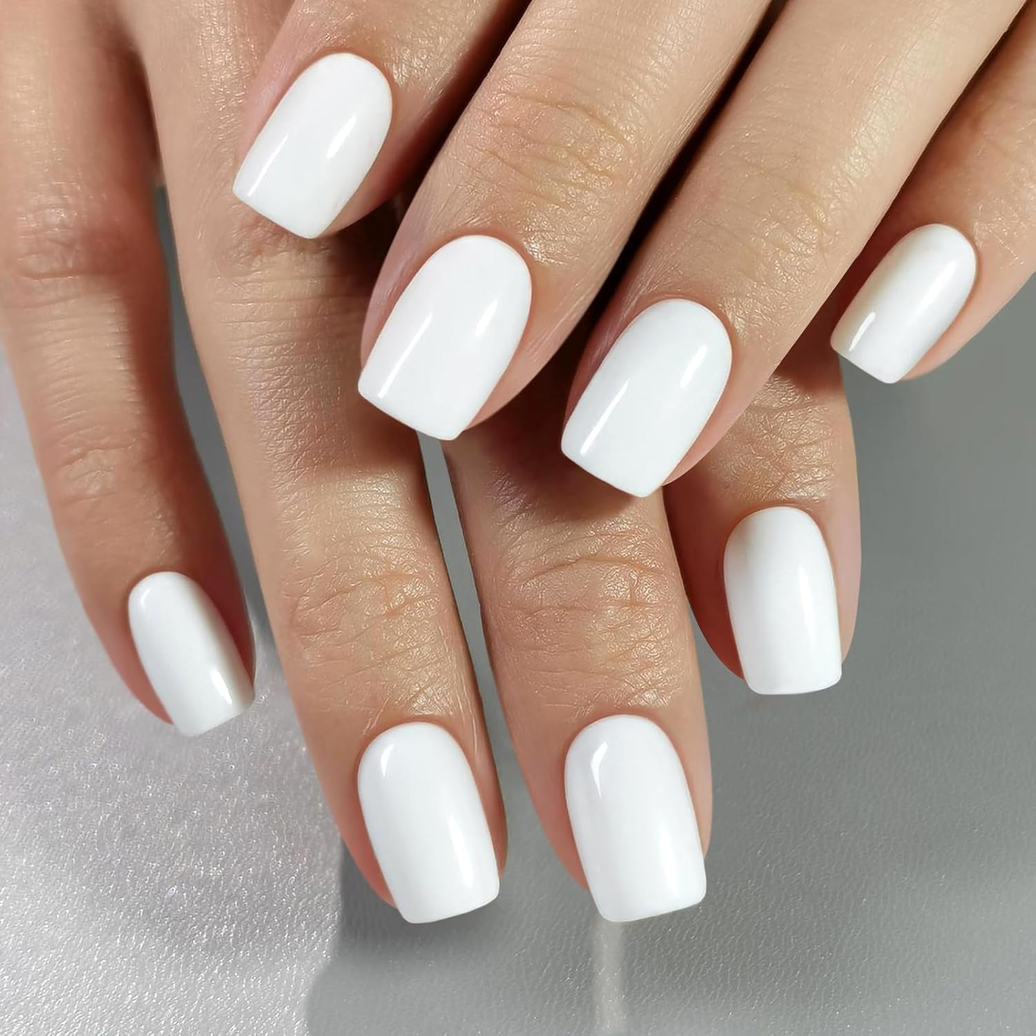 White Press on Nails Short - Soft Gel Square Press on Nails for Women Gift, Fit Perfectly & Natural Stick on Nails with Glue in 16 Sizes - 32 Reusable Fake Nails, Classic White - Image 9