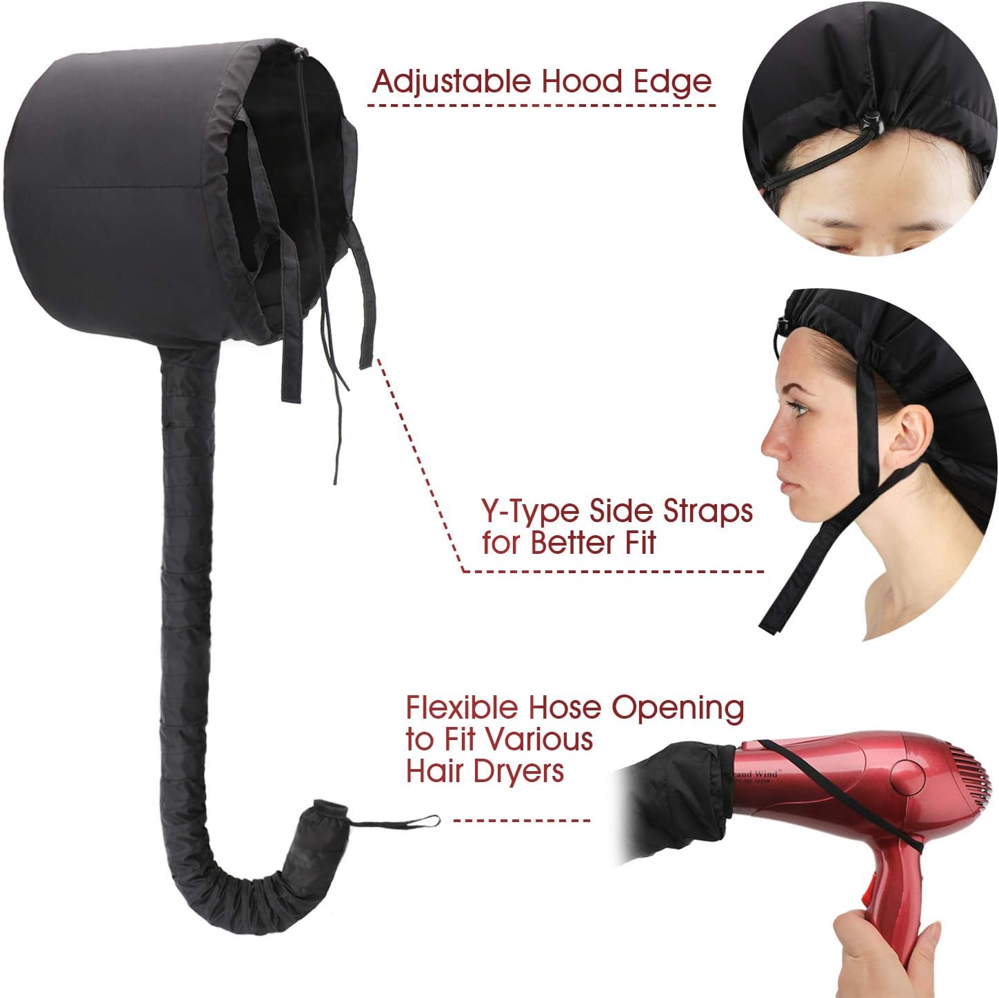 Bonnet Hooded Hair Dryer Attachment, Larger Adjustable Deep Conditioning Cap for Fast Hair Drying with Elastic Band for Fixing Free, Hair Curling Nursing Oil Treat-Ment SPA Steamer Cap - Image 4