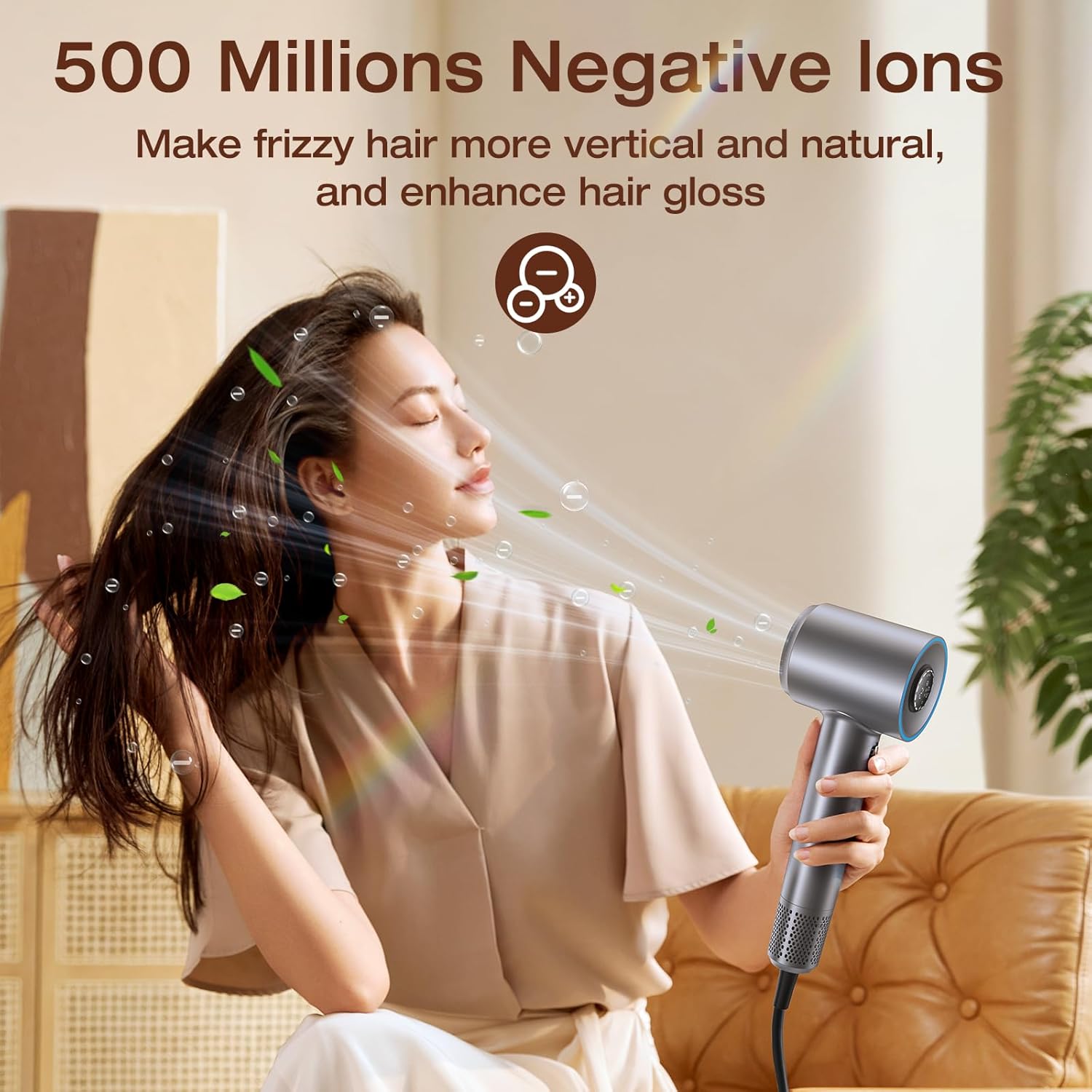 Hair Dryer, 150,000 RPM Motor Negative Ionic Hairdryer with Diffuser, 1400W High-Speed Hair Dryer for Fast Drying, 5 Temps 3 Speeds Lightweight Blow Dryer for Home Salon Women Men - Image 4